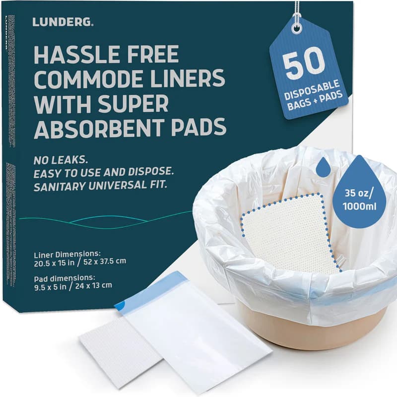 Lunderg Commode Liners with Super Absorbent Pads