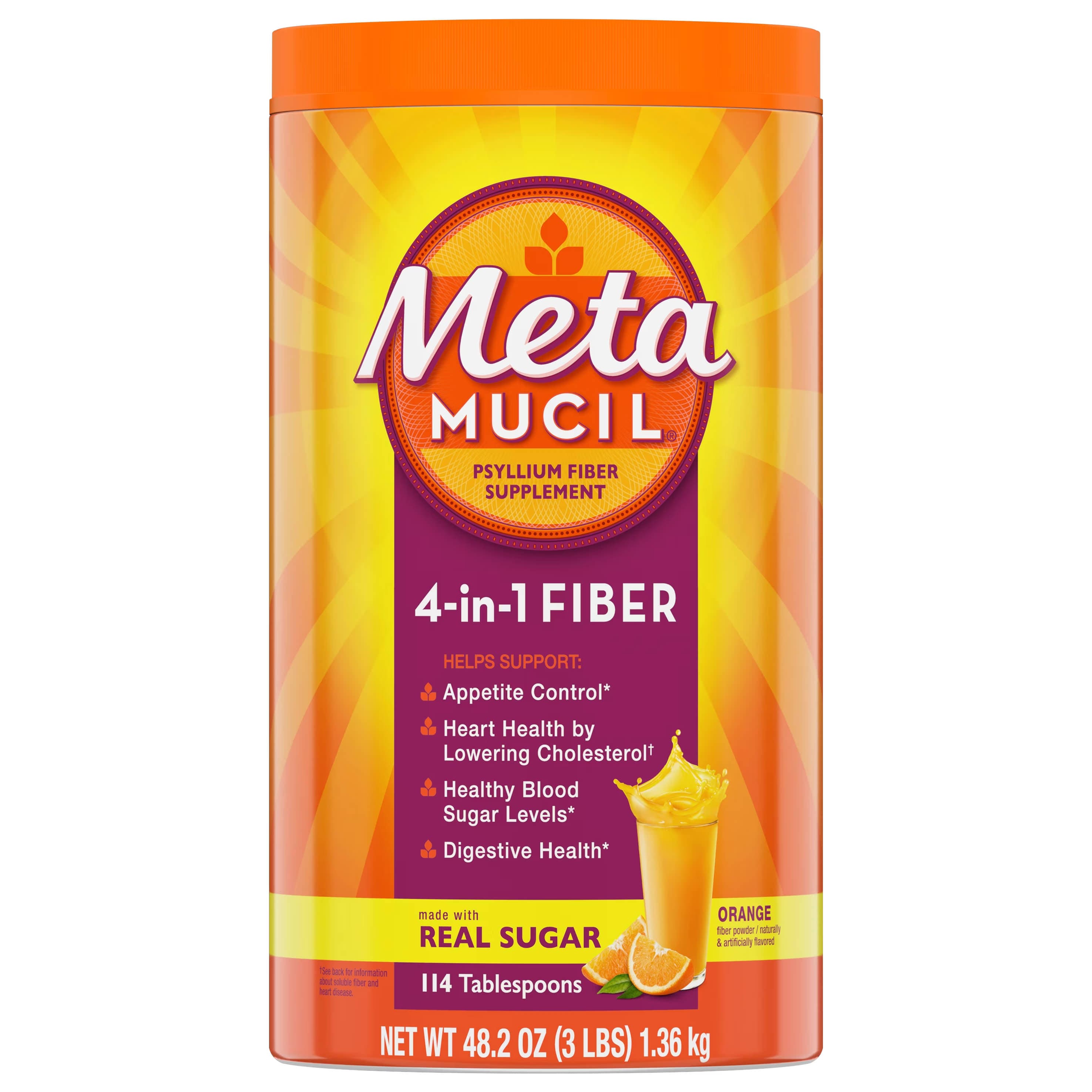 Metamucil Fiber Supplement Powder, Orange Flavor, 48.2 oz - Each - Image 1