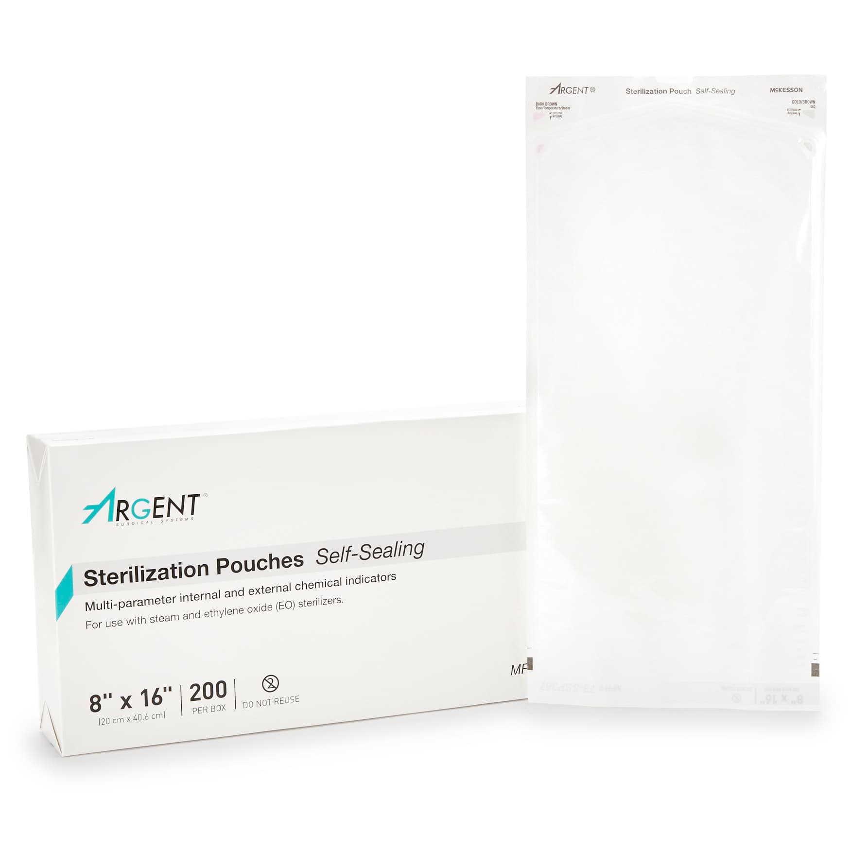 McKesson Argent Sure-Check Sterilization Pouch Transparent-Blue, 8 x 16 Inch - Case of 1000 - Image 1