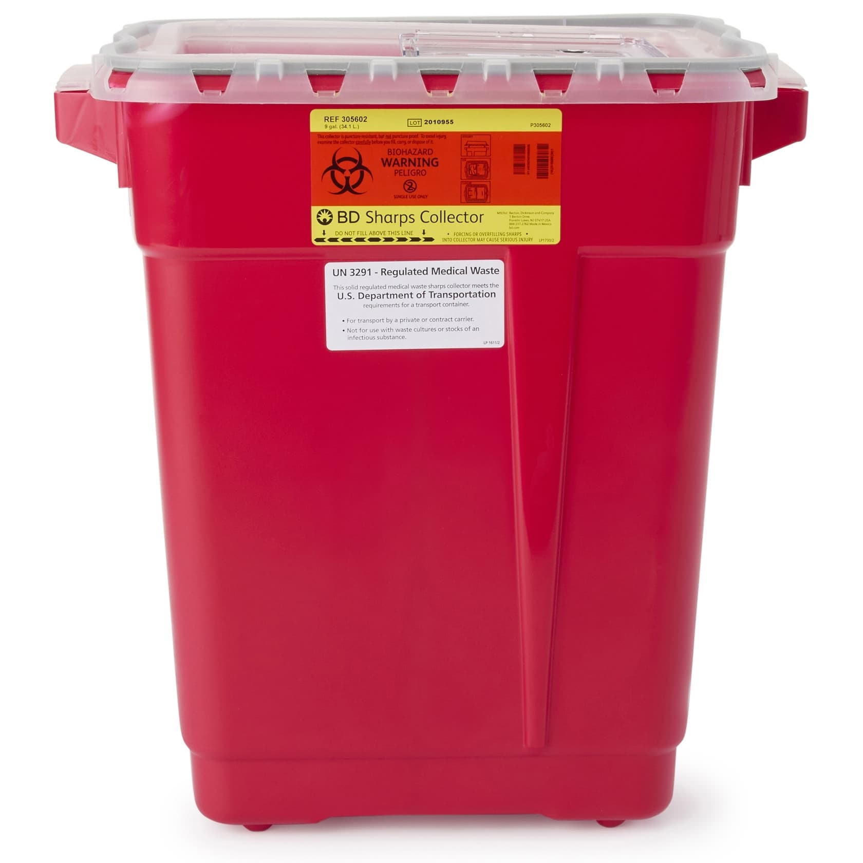BD Large Sharps Container, 9 Gallon, Gasketed Sliding Lid - Case of 8 - Image 1