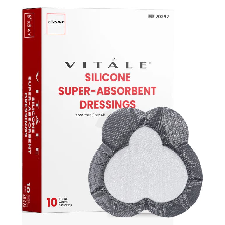 Vitale Silicone Sacral Super-Absorbent Dressing, Small, 6" x 5.75" - Box of 10 - Image 1