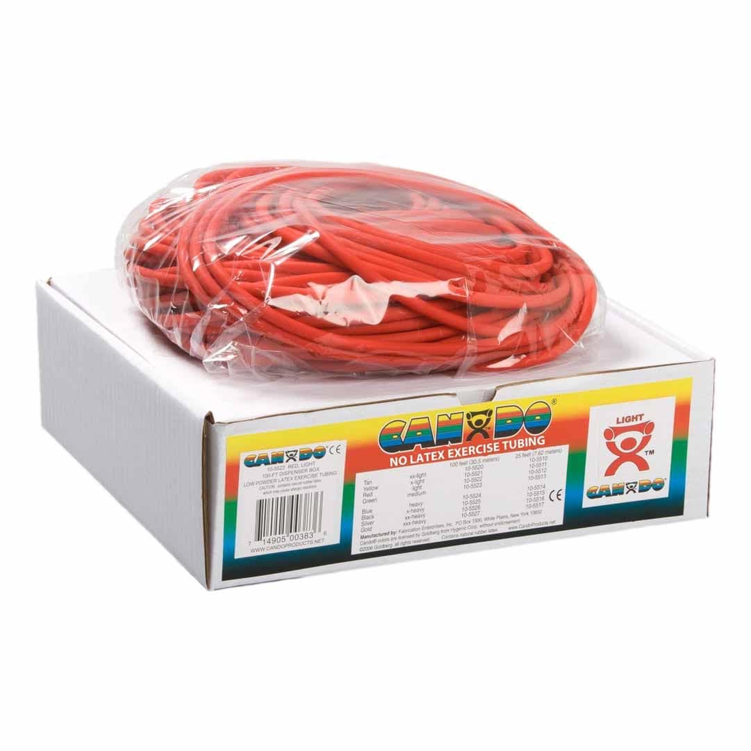 CanDo Latex Free Exercise Tubing, 100 Feet dispenser roll, Red, Light - Image 1
