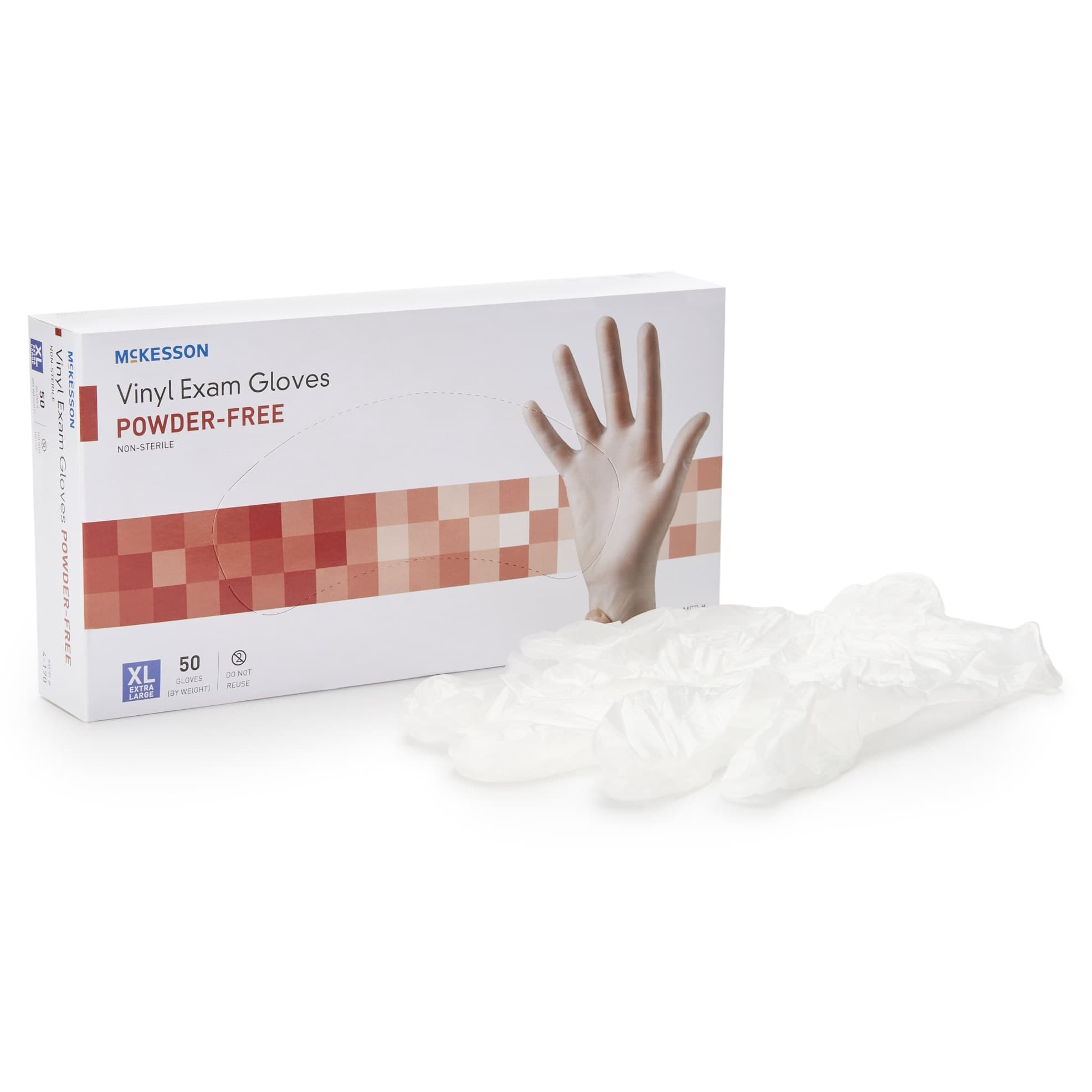 McKesson Confiderm Vinyl Standard Cuff Powder Free Exam Gloves, Clear, X-Large - Box of 50 - Image 1