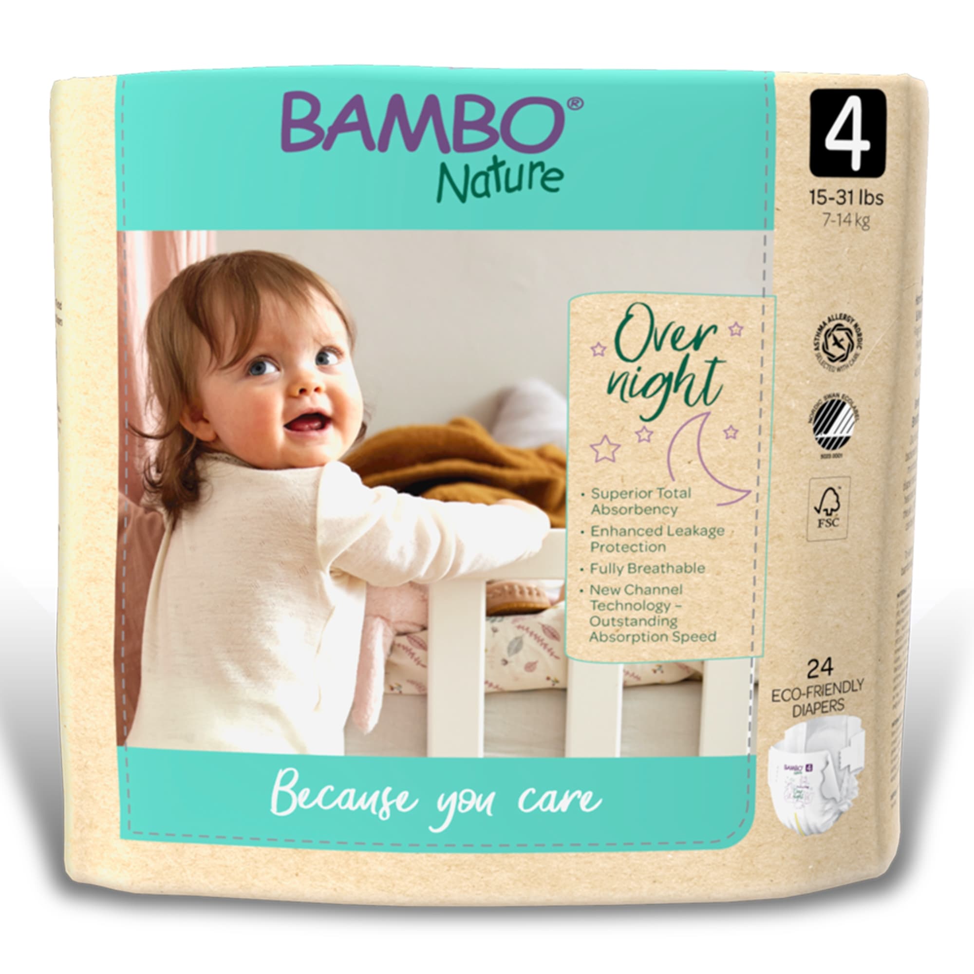 Bambo Natures Overnight Baby Diapers, Size 4 - Package of 24 - Image 1