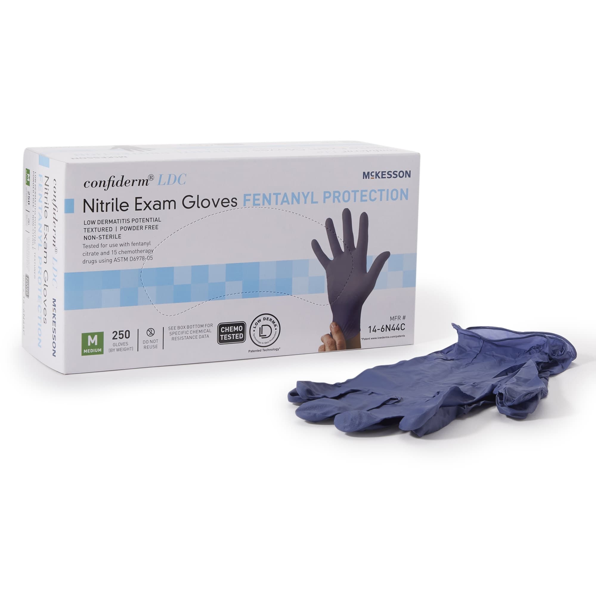 McKesson Confiderm LDC Exam Glove Blue Beaded Cuff 2 mil to 4 mil Range, Medium - Case of 2500 - Image 1
