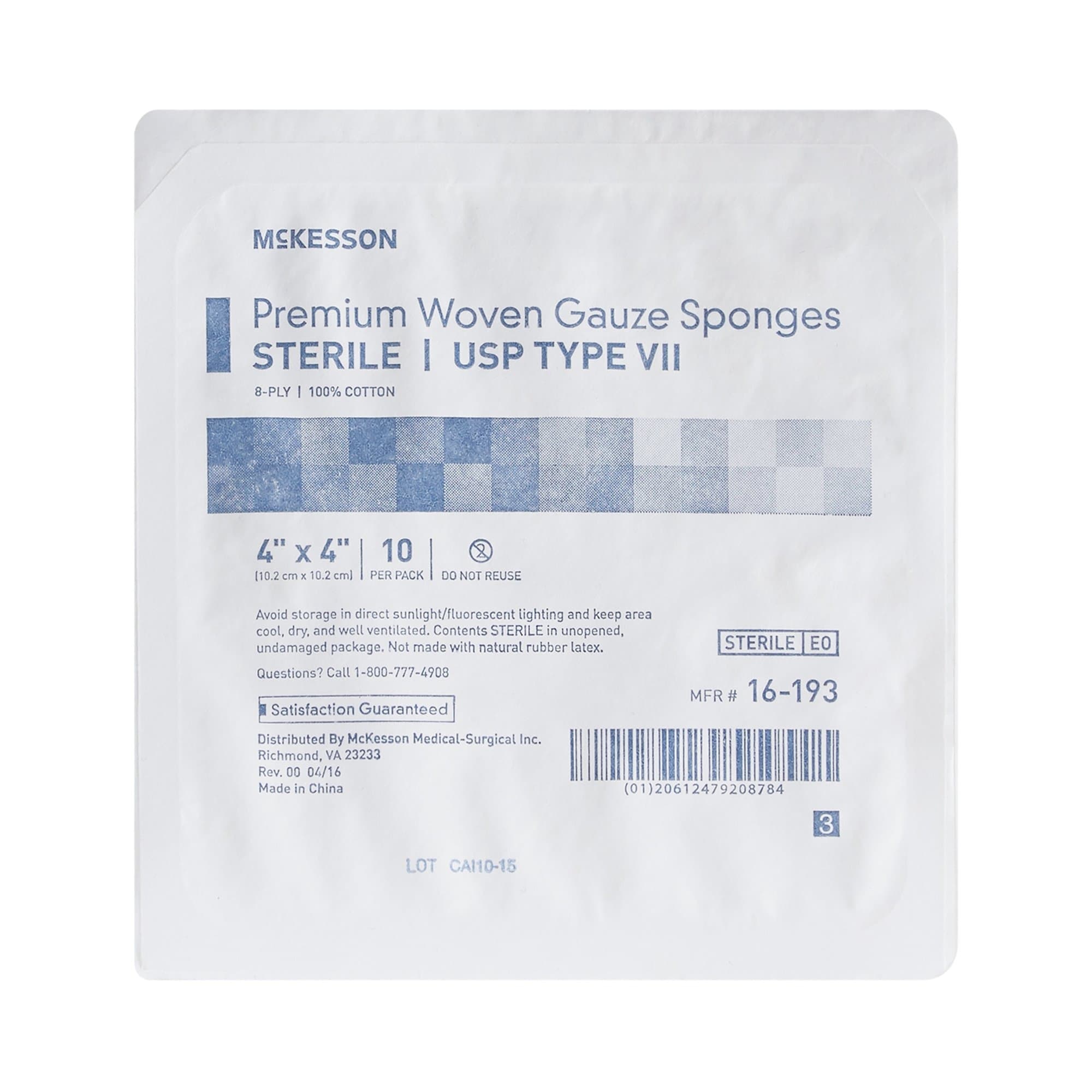 McKesson USP Type VII Gauze Sponge White Square Sterile - Image 2