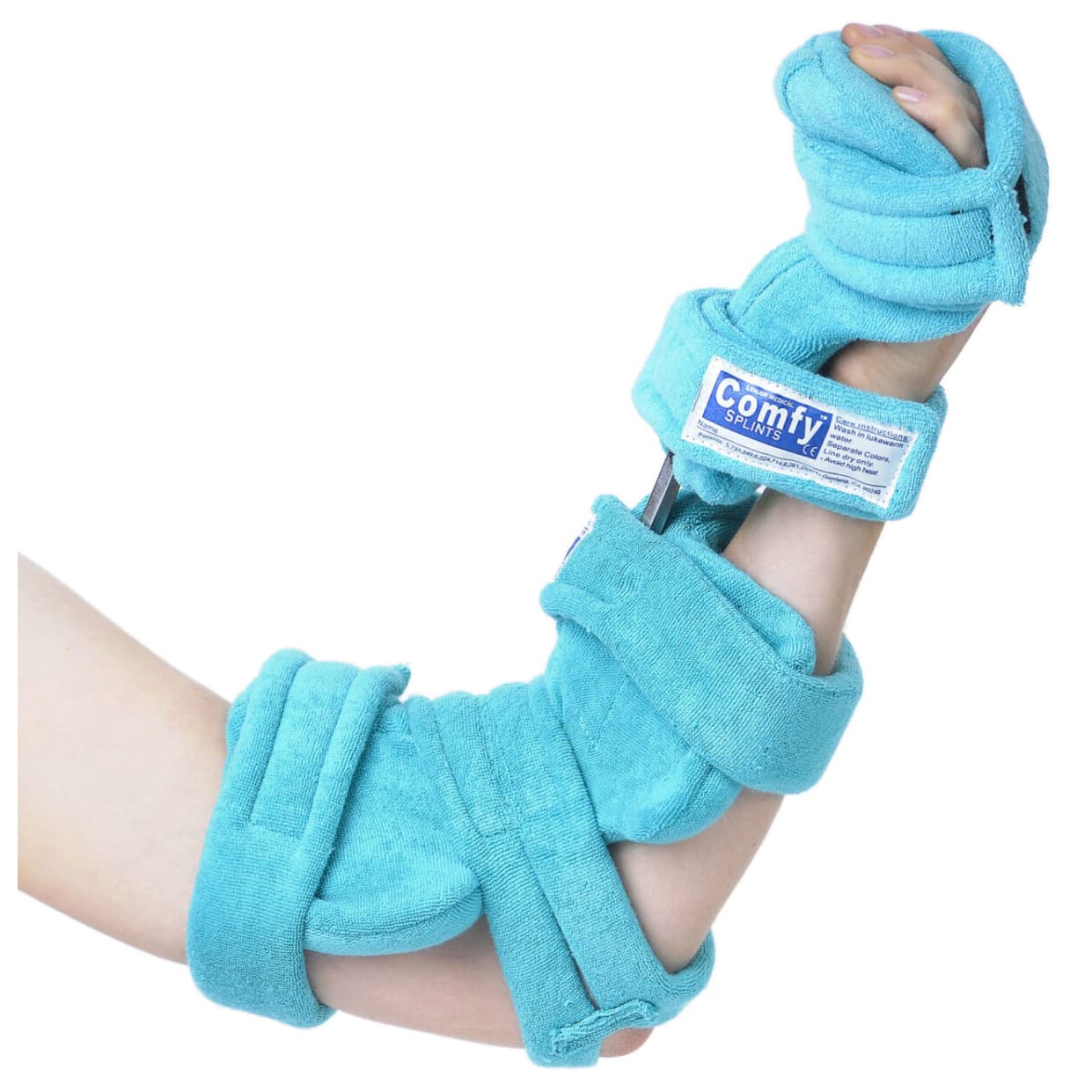 Comfy Elbow and Full Hand Orthosis, Medium, Turquoise with Single Terry Cover - Image 1