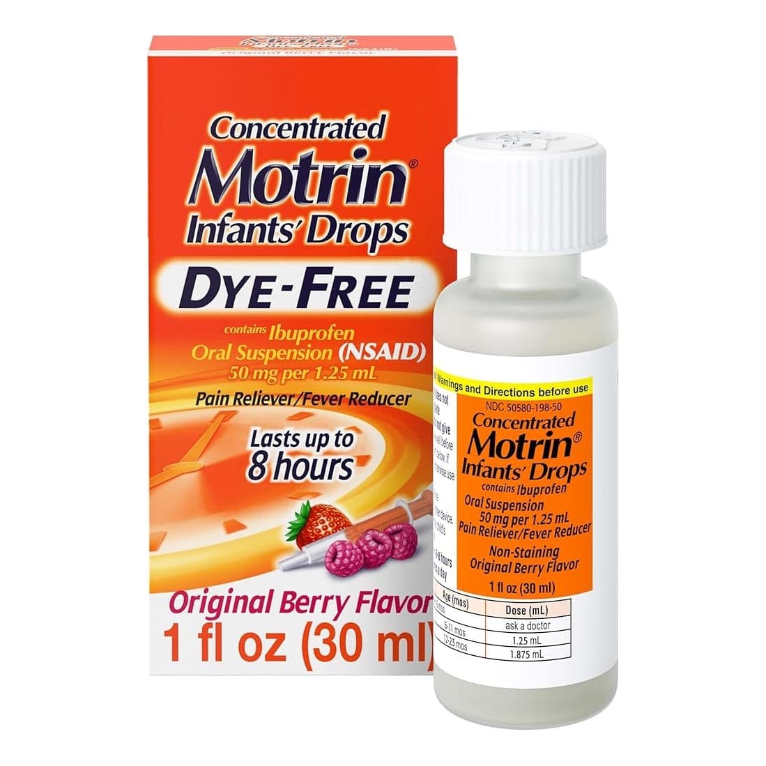 Johnson & Johnson Motrin Concentrated Pain Reliever Infant Drops, Berry Flavor, 1 oz