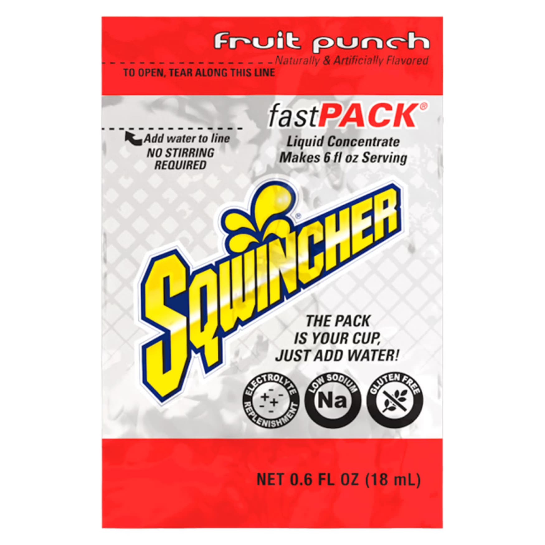 Sqwincher Fast Pack Oral Electrolyte Solution, Fruit Punch Flavor, 0.6 oz - Box of 50 - Image 1