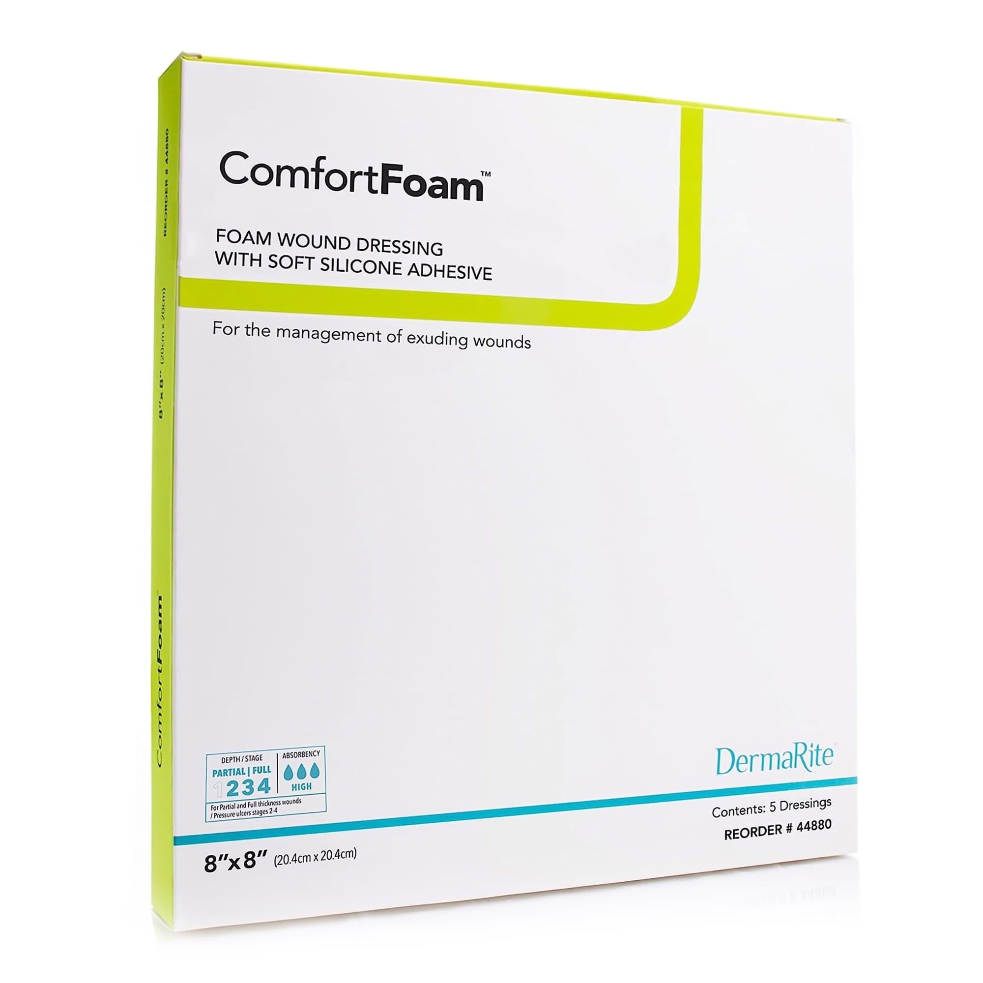 ComfortFoam Self Adherent Soft Silicone Adhesive Foam Wound Dressing, 8 x 8 Inch - Box of 5 - Image 1