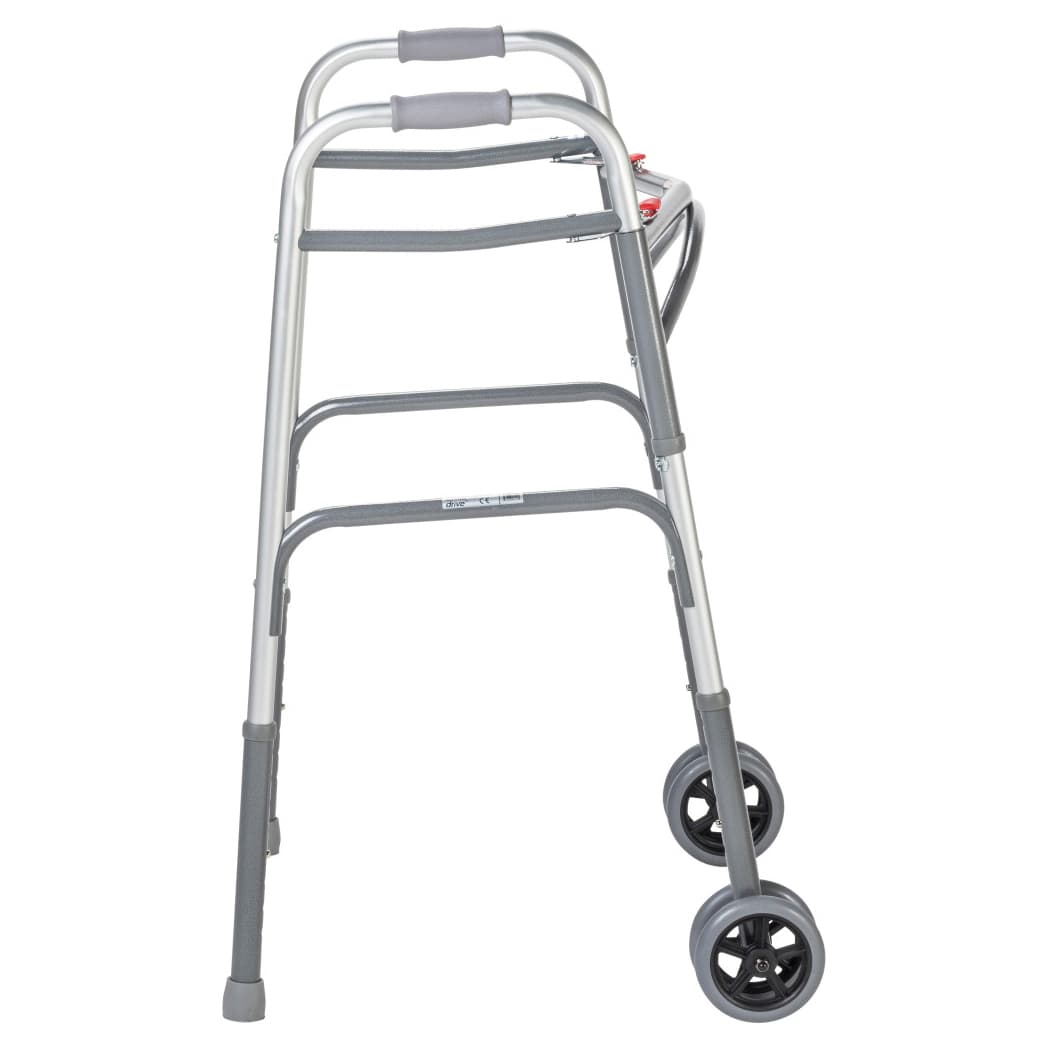 Drive Adult Bariatric Aluminum Folding Patient Walker with Wheels, Two-Button - Image 2