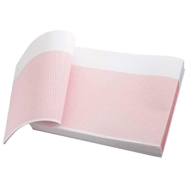 Nissha Z-Fold ECG Recording Chart Paper, Red Grid, 175 sheets - Case of 8 - Image 1