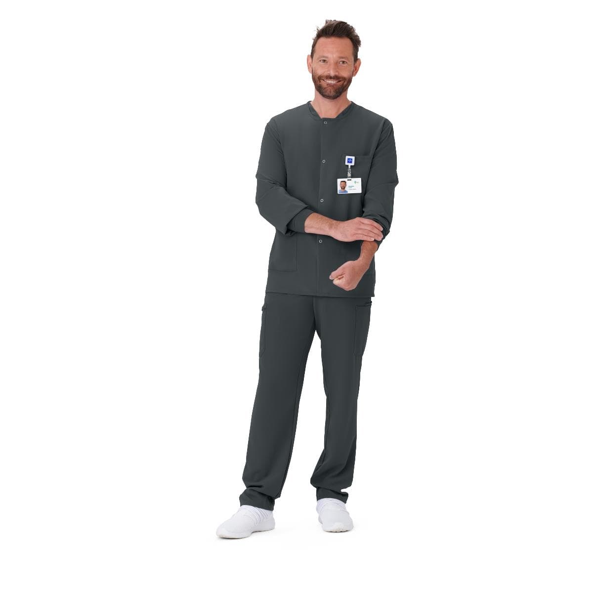 West End AVE Unisex 3 Pocket Scrub Jacket, Cuffed, Charcoal, 4XLarge - Each - Image 1