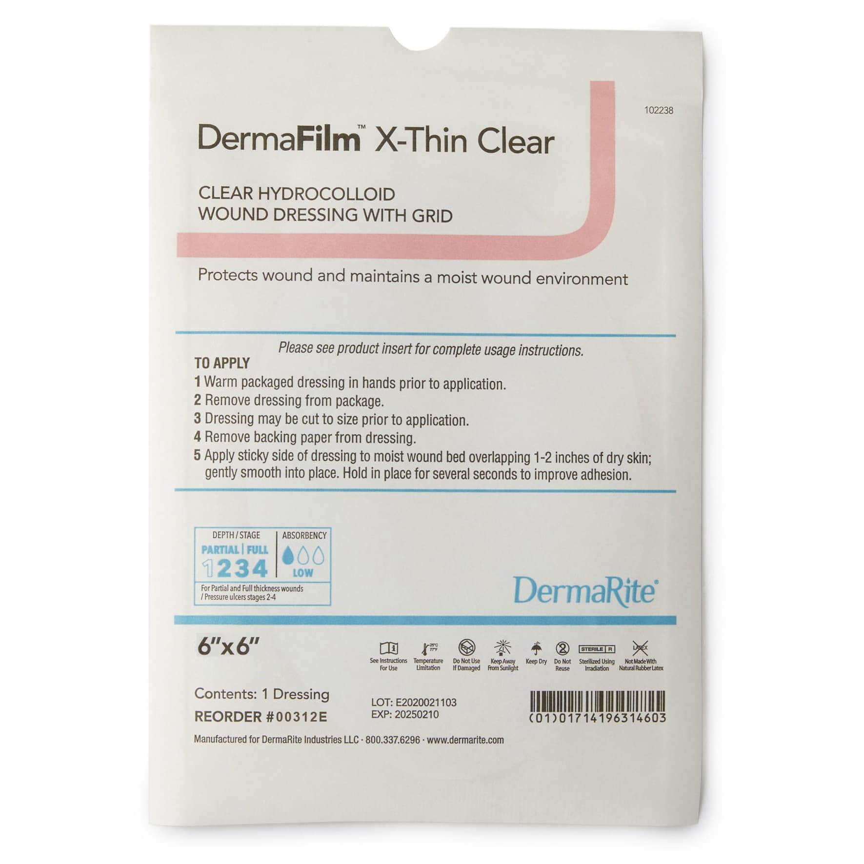 DermaFilm X-Thin Clear Hydrocolloid Dressing With Grid, 6 x 6 Inch - Each - Image 1