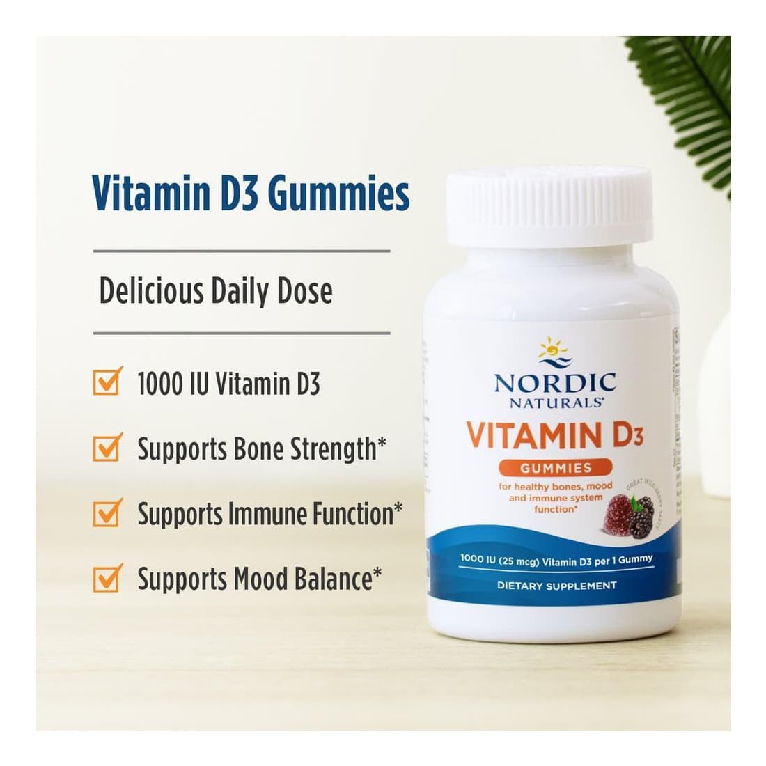Nordic Naturals Vitamin D3 Gummies, Wild Berry - Bottle of 60 - Image 3
