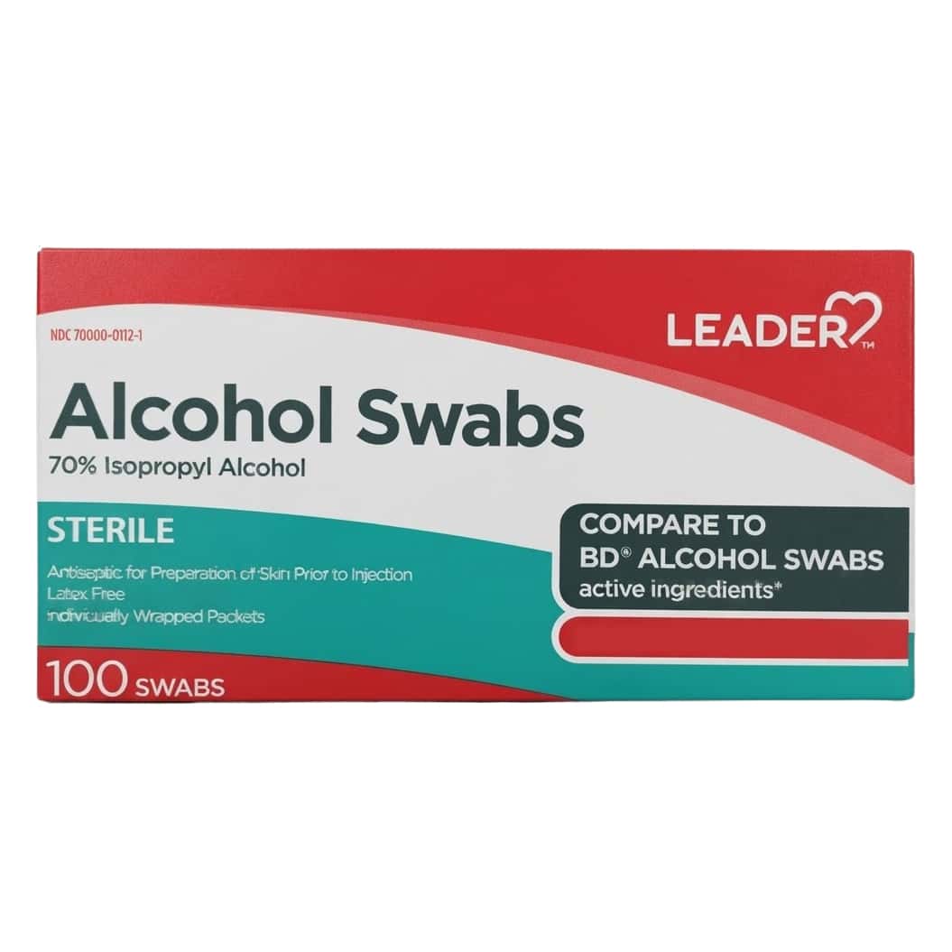 Leader 70% Isopropyl Alcohol Swabs, 100 Count - Box of 100