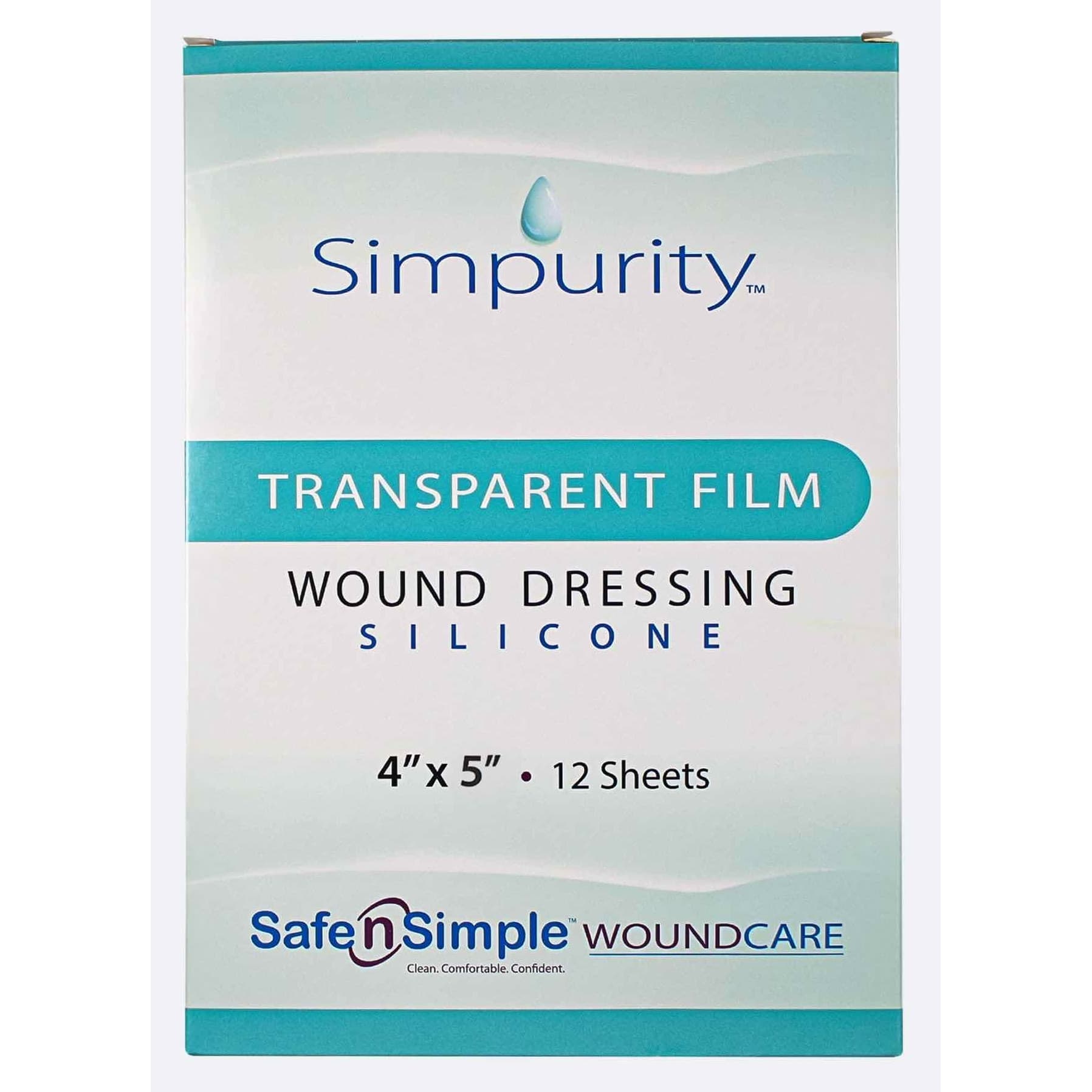 Simpurity Transparent Film Silicone Dressing, 4 x 5 Inch - Case of 12 - Image 1