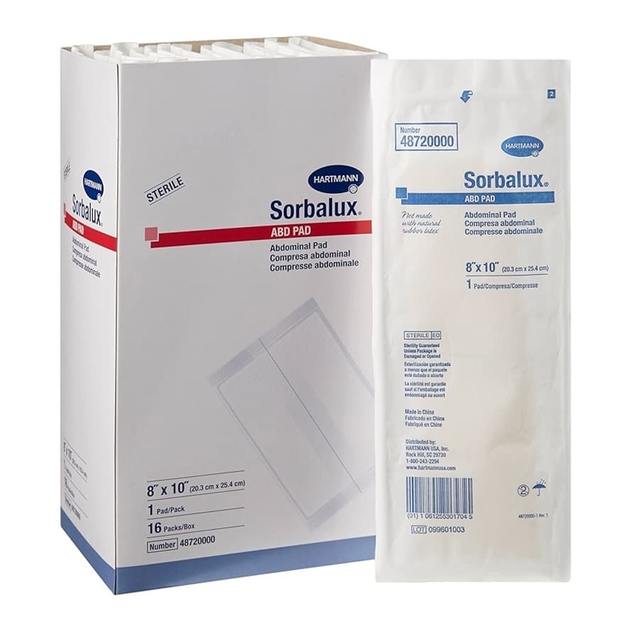 Sorbalux ABD Abdominal Pad, 8 x 10 Inch - Box of 16 - Image 1