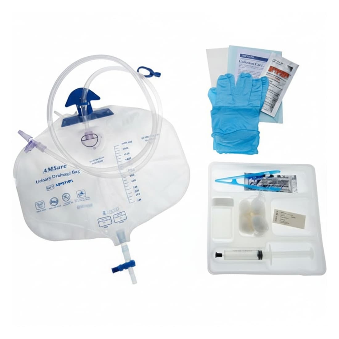 AMSure Foley Catheter Tray, 2000 ml Low Profile Drainage Bag, 16 Fr - Image 1