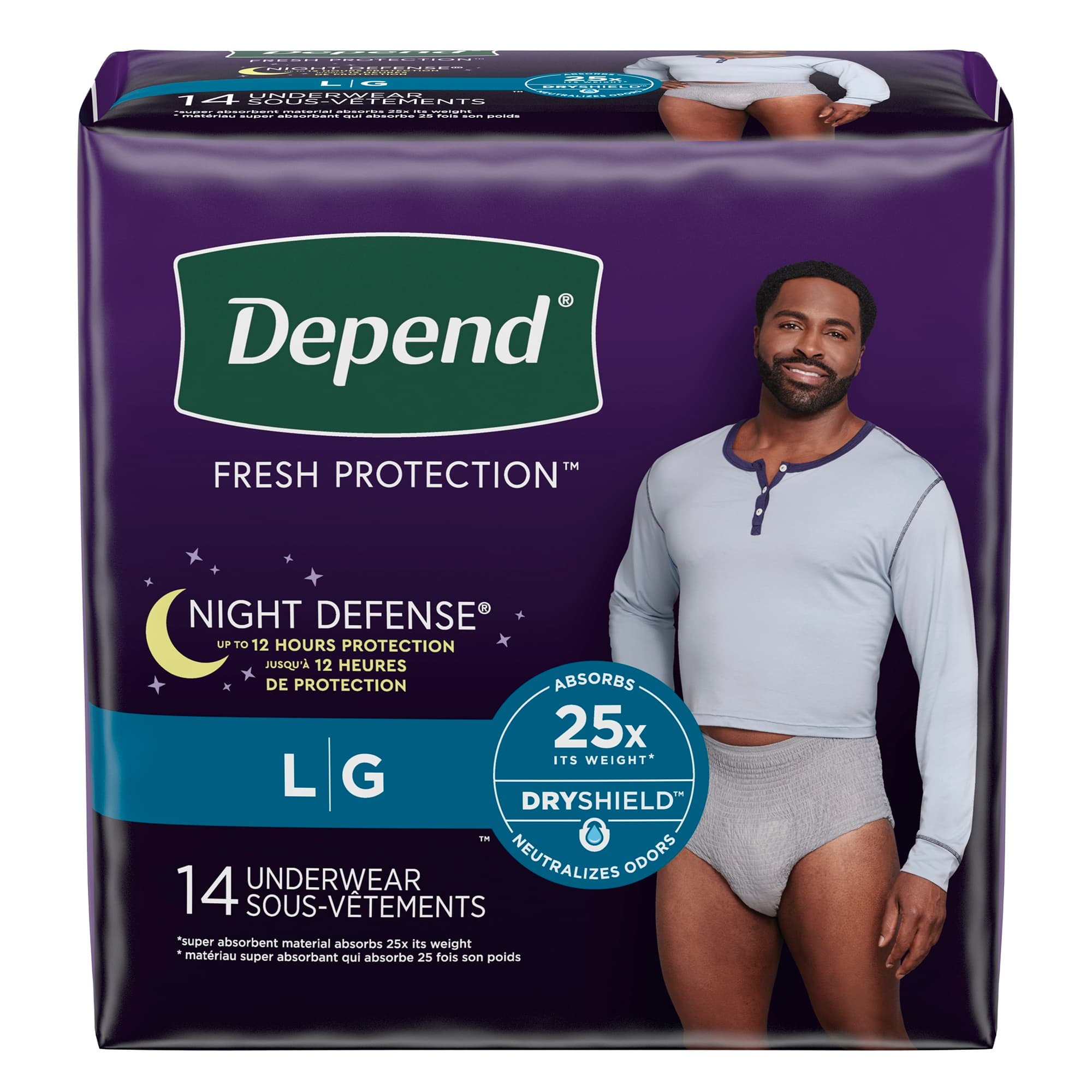 Depend Night Defense Underwear for Men, Large - Case of 56 - Image 1
