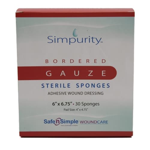 Simpurity Bordered Gauze Adhesive Wound Dressing, 6 x 6.75 Inch - Box of 30 - Image 1
