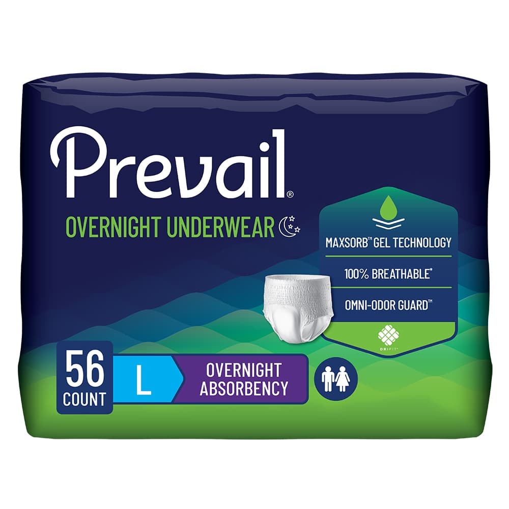 Prevail Overnight Heavy Absorbent Adult Underwear, Large - Case of 56 - Image 1