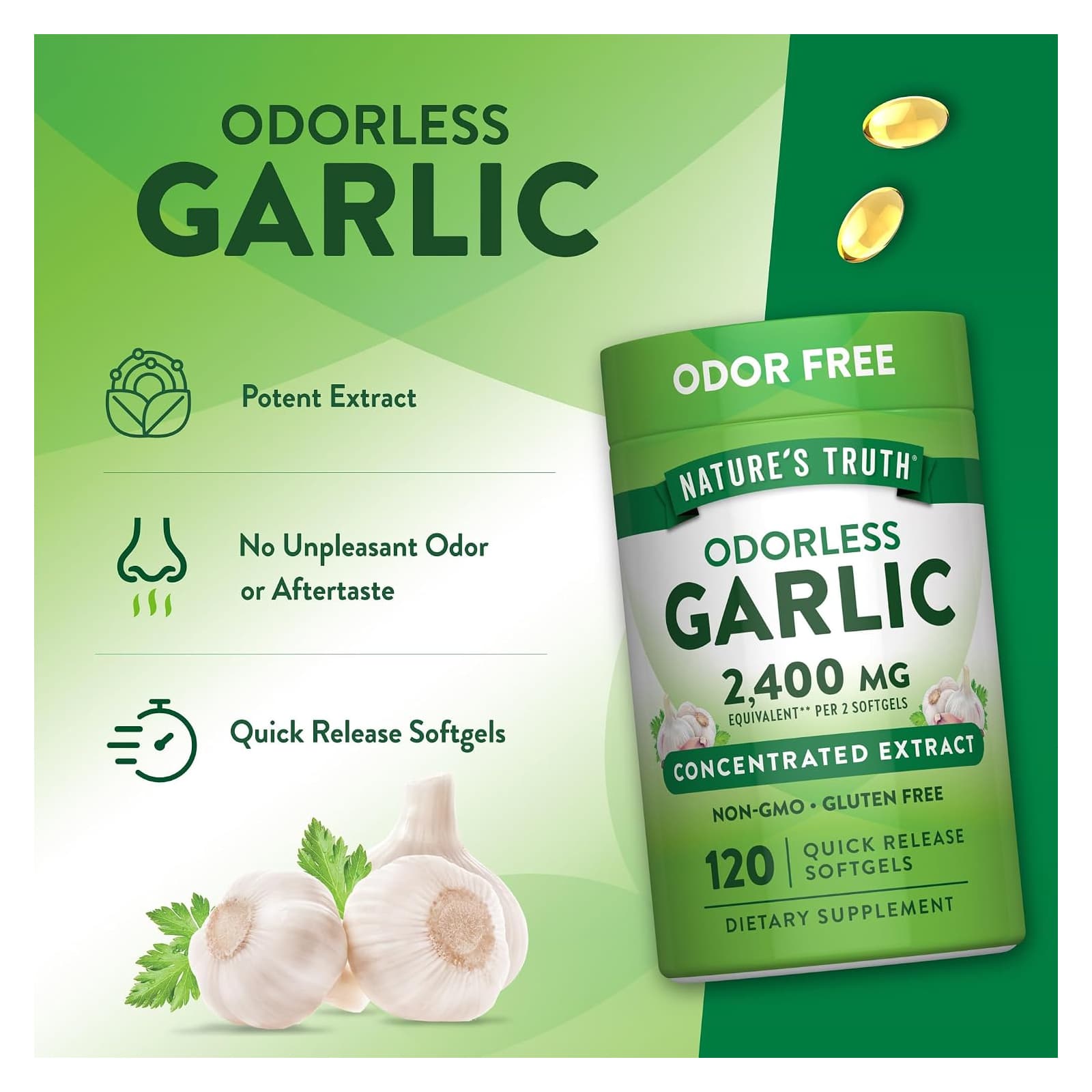 Nature's Truth Odorless Garlic Softgels, 2400 mg - Image 3
