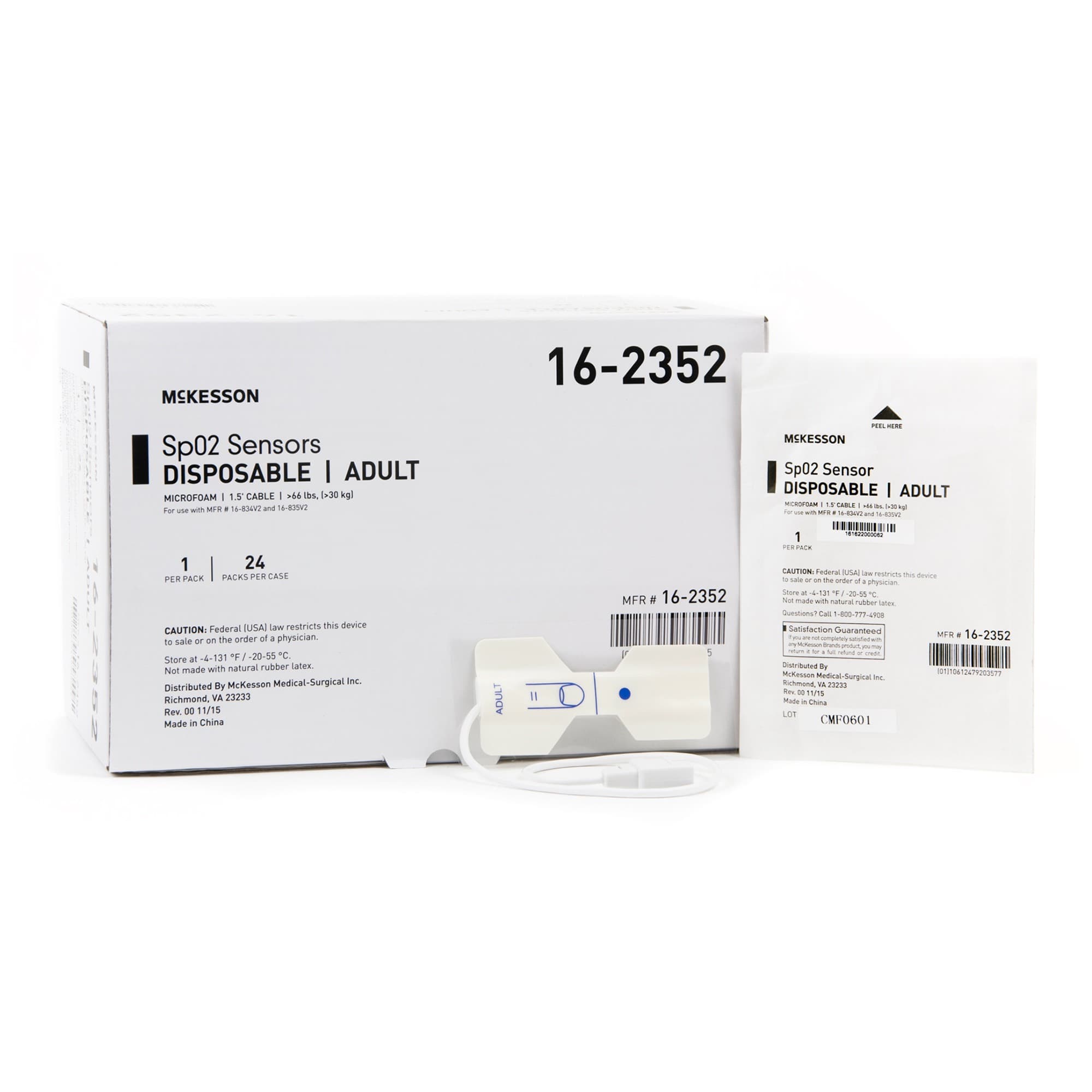 McKesson SPO2 Sensor 1.5 Foot Cord Finger Single Patient Use Adult - Image 1