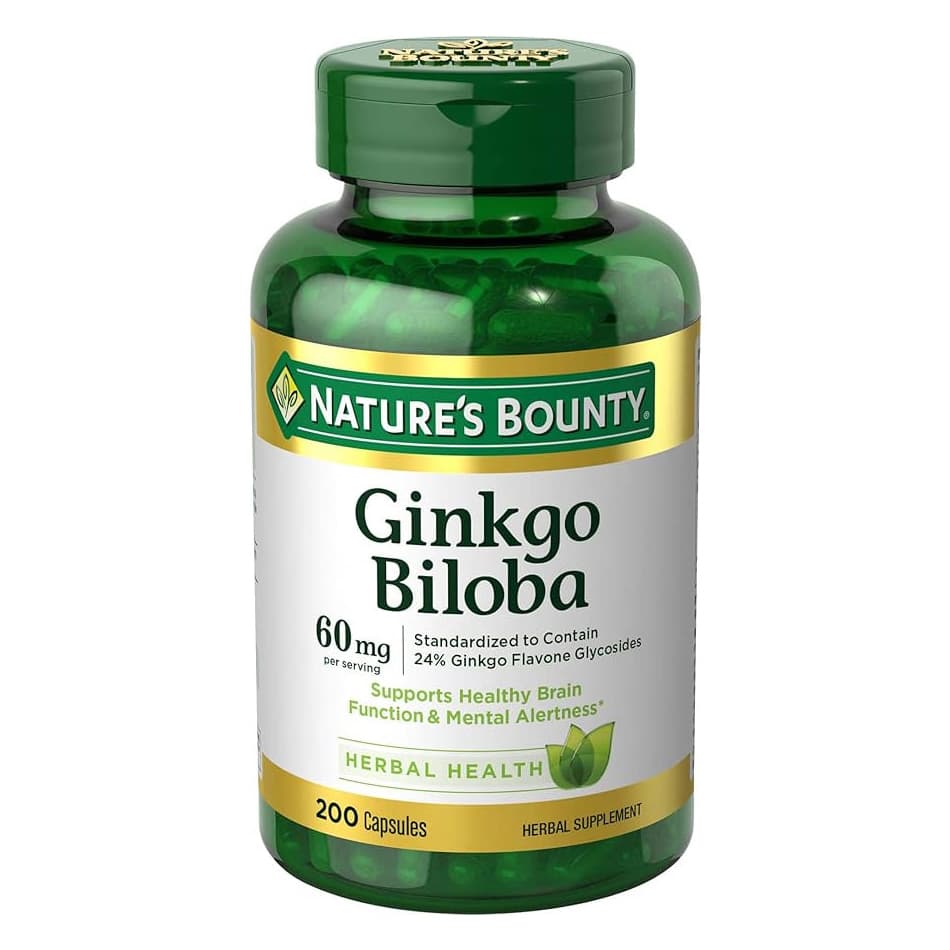 Nature's Bounty Ginkgo Biloba Capsules for Herbal Health, 60 mg - Bottle of 200