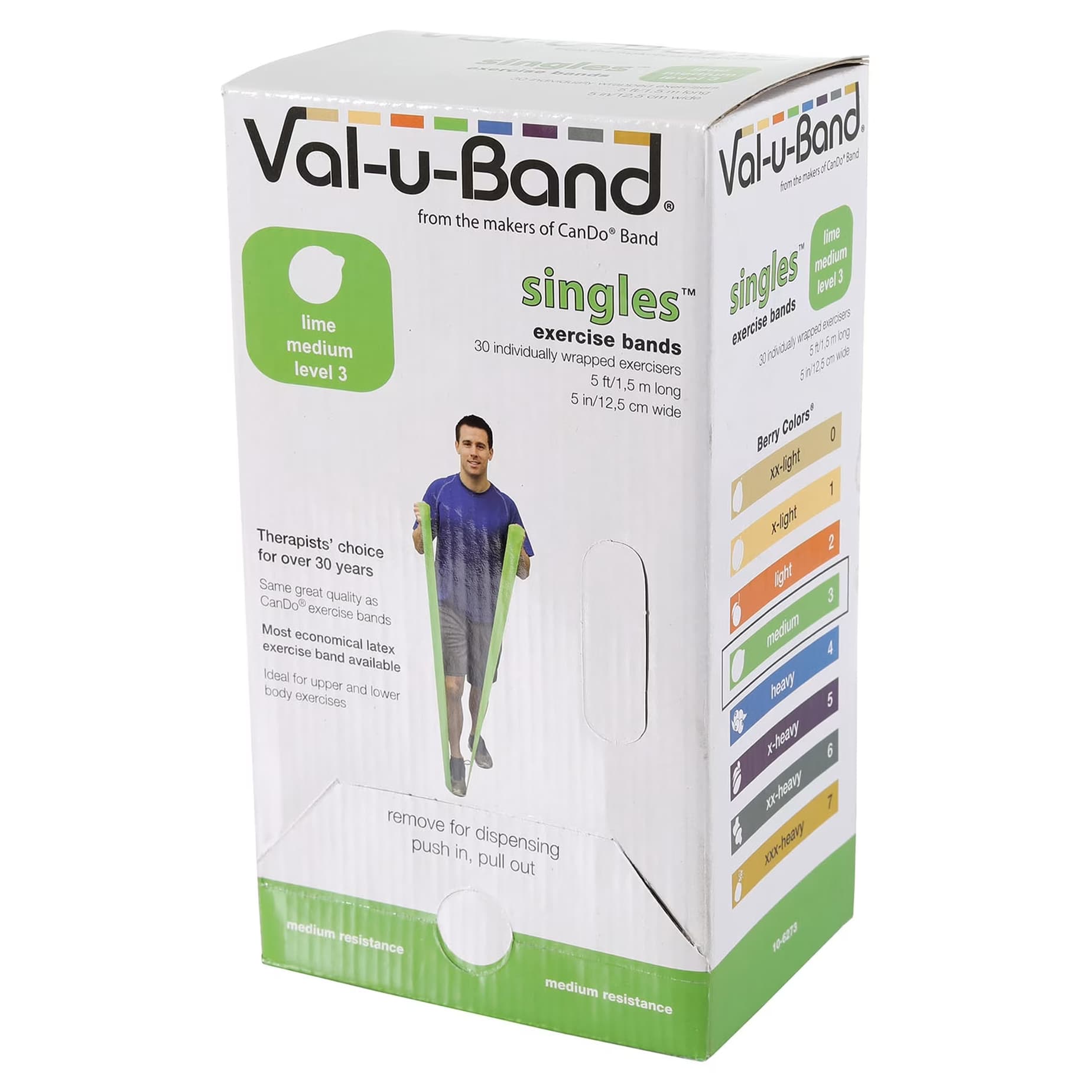 Val-U-Band Latex Exercise Band, 5-Foot Strip Lime (3) - Box of 30 - Image 1