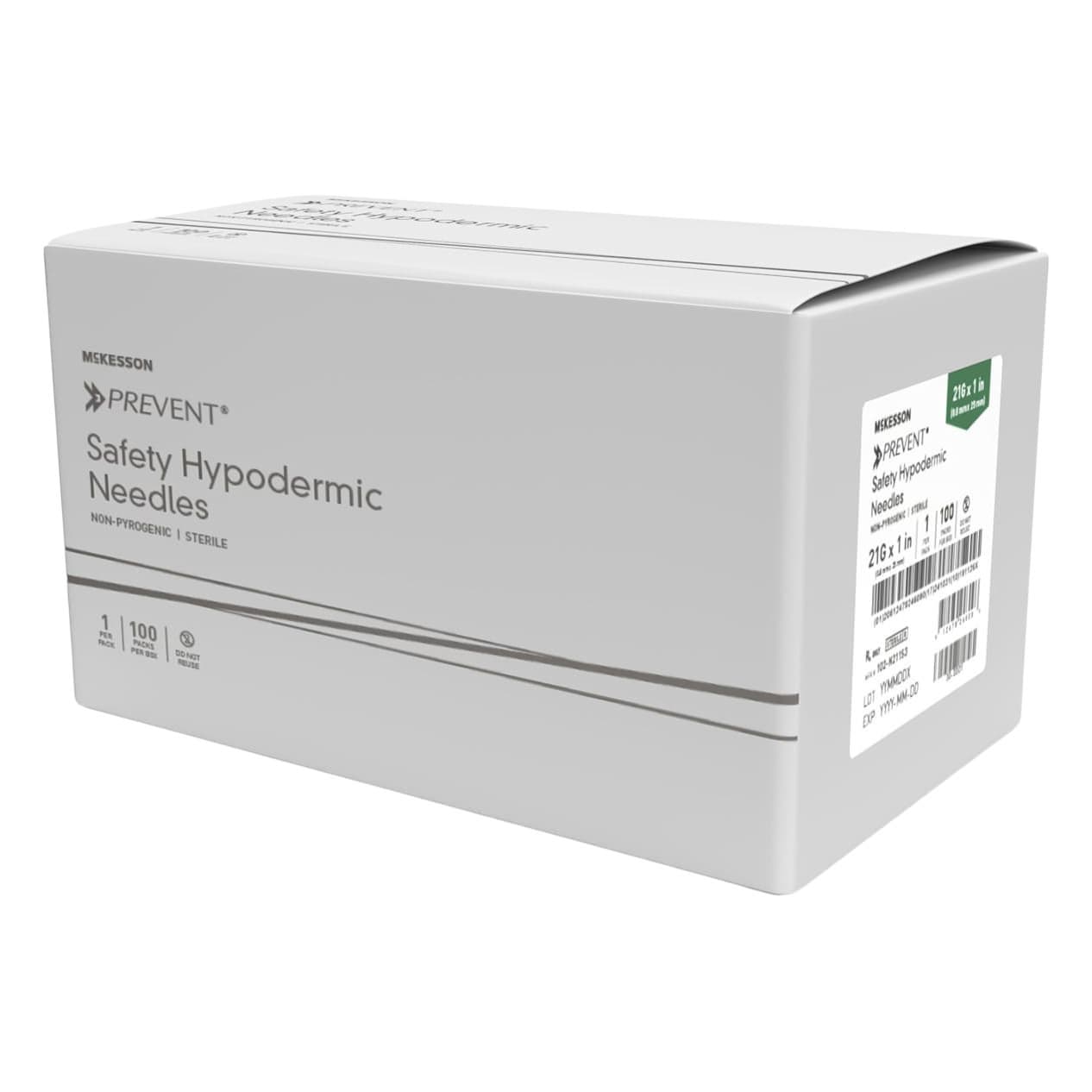 McKesson Prevent Hypodermic Needle, Green, 21 Gauge, 1-1/2 Inch Length - Case of 800 - Image 1