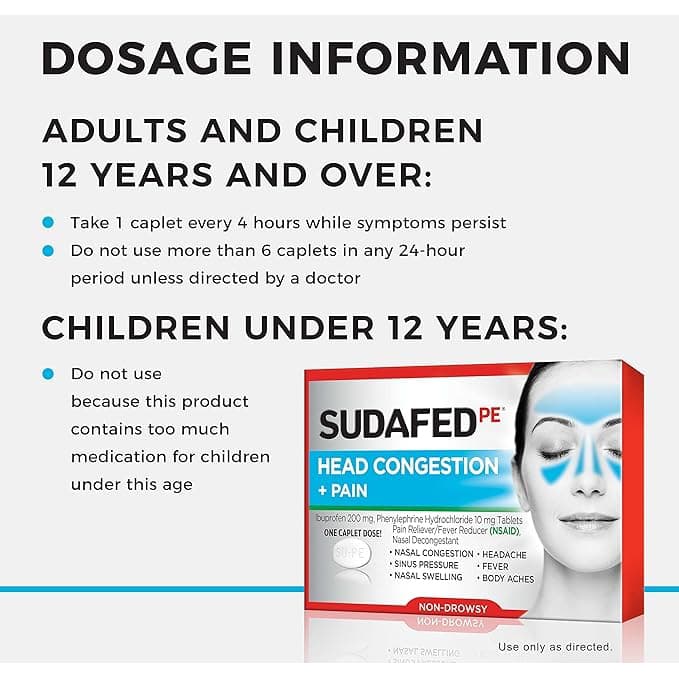 Sudafed PE Sinus Head Congestion + Pain Non-Drowsy Caplets - Pack of 20 - Image 3