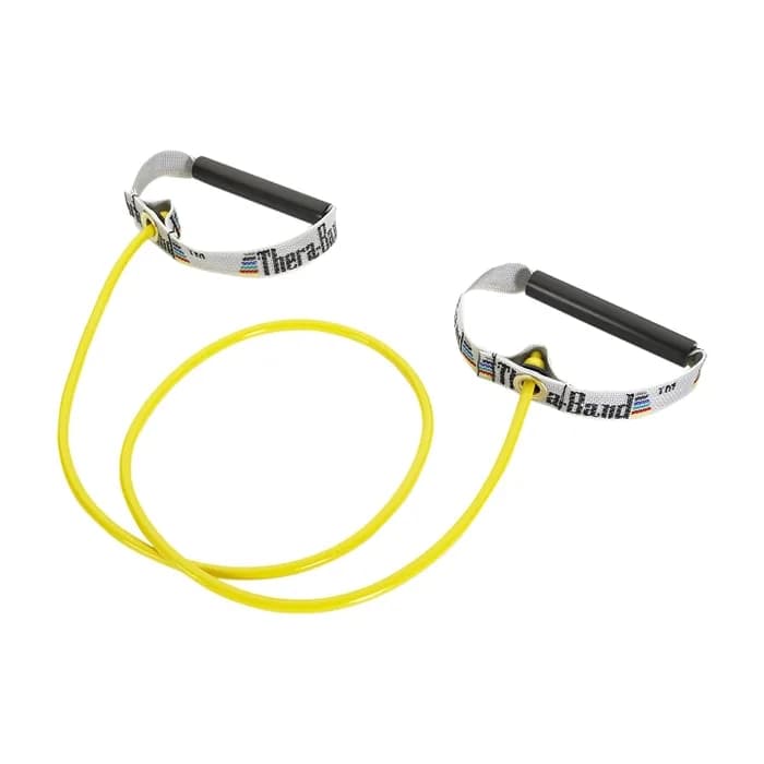 TheraBand Tubing with PVC Handles, Yellow, Thin, 48 Inch - Image 1