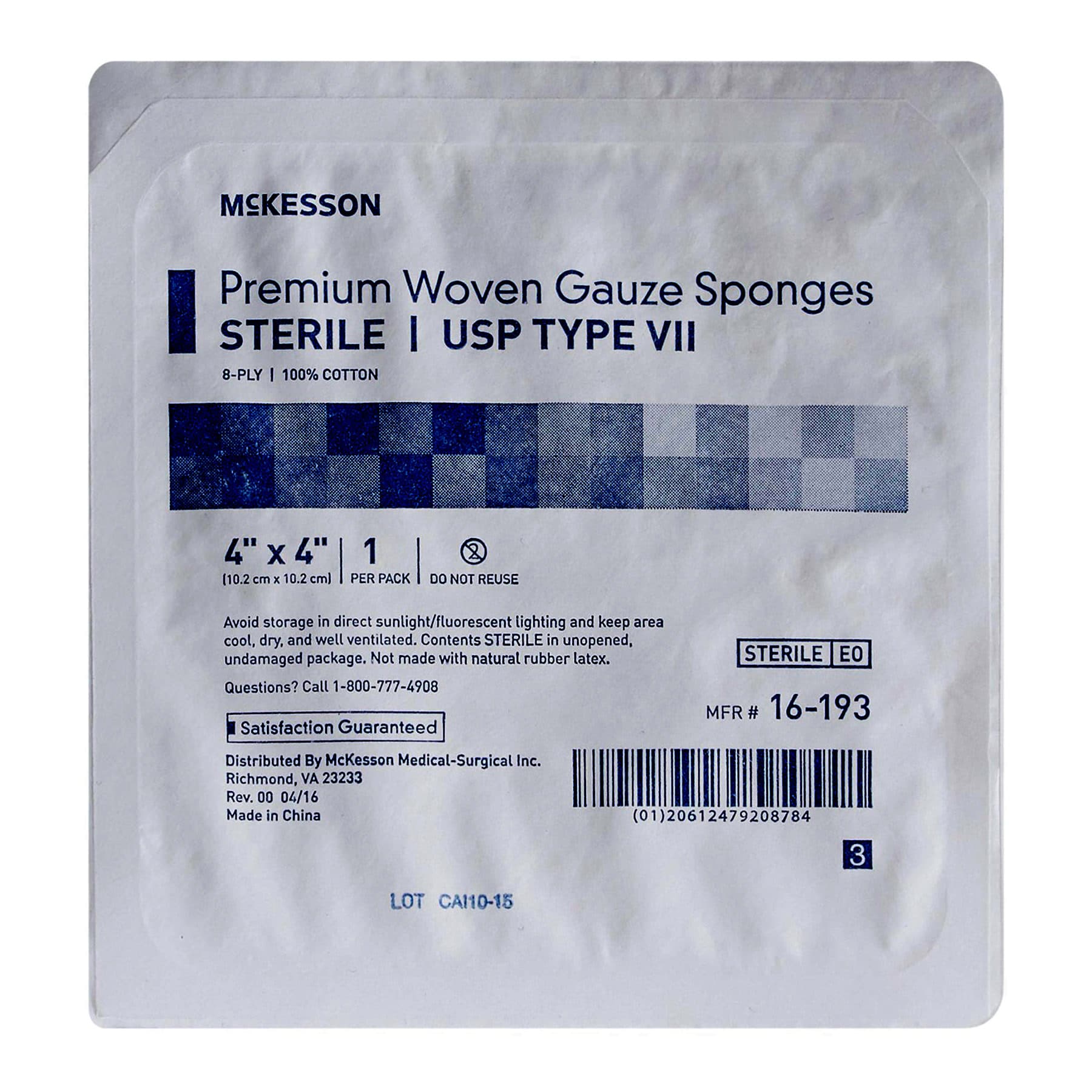 McKesson USP Type VII Gauze Sponge White, 8-Ply, Square Sterile, 4 x 4 Inch - Pack of 10 - Image 1