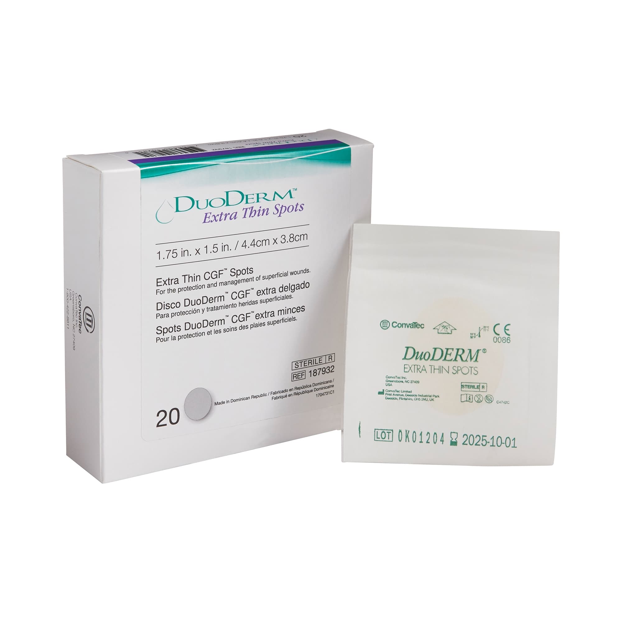 DuoDERM Extra Thin Hydrocolloid Dressing, Spot, 1 3/4 x 1 1/2 Inch - Box of 20 - Image 1