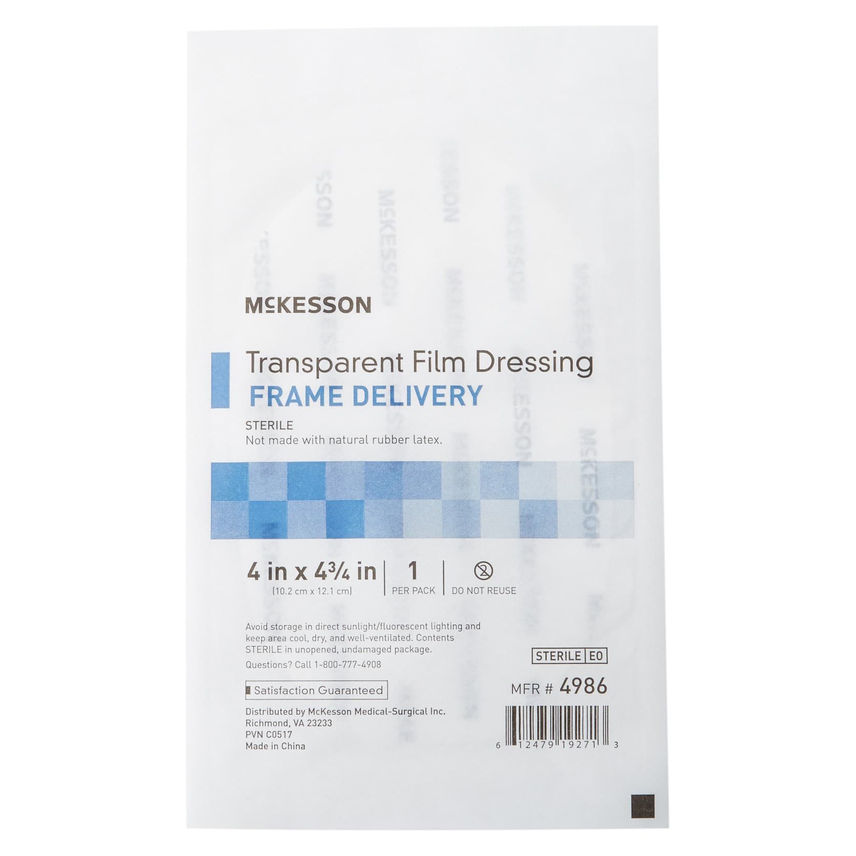 McKesson Frame Style Transparent Film Dressing, 4 x 4-3/4 Inch - Each - Image 1