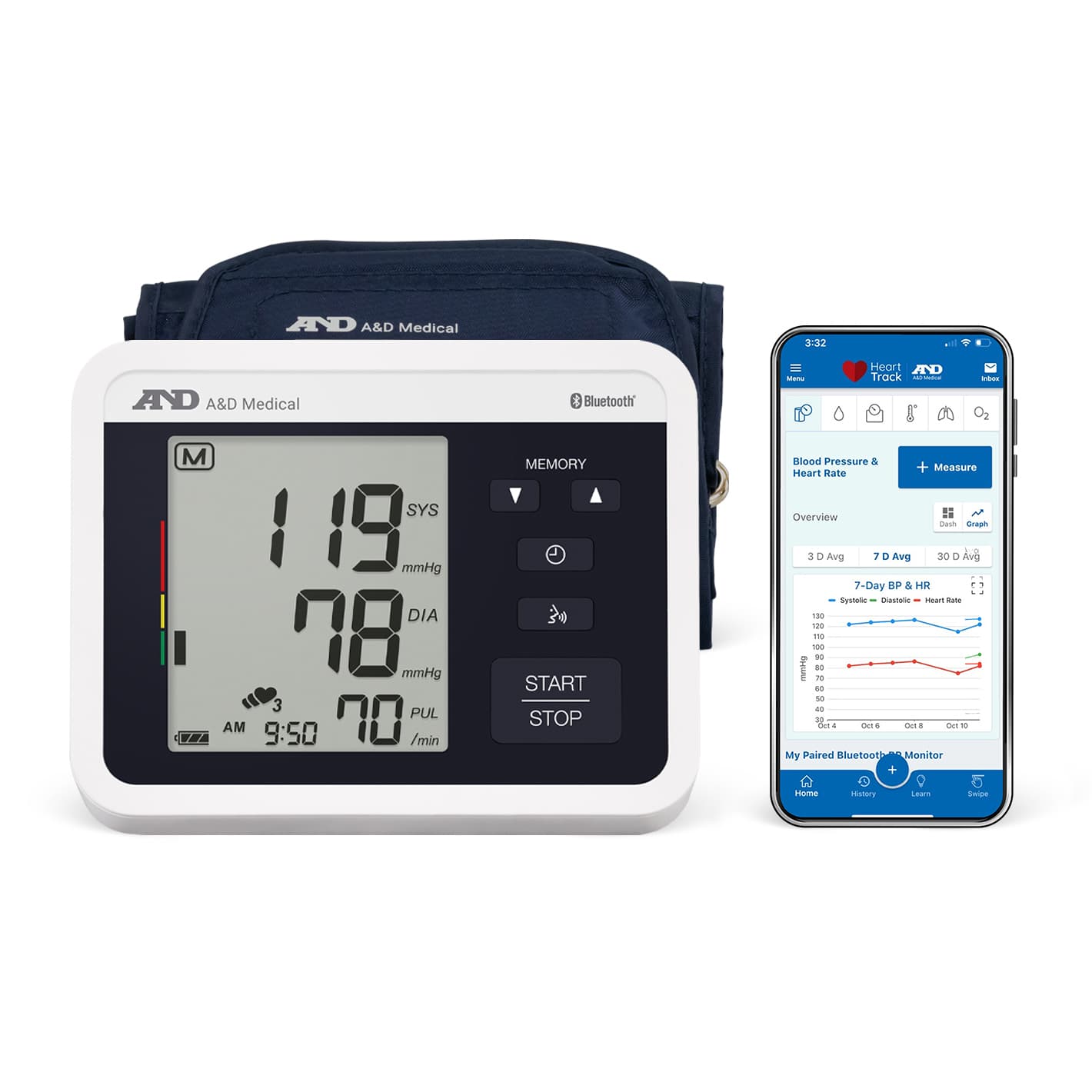 A&D Medical Voice-Guided Bluetooth Wide Range Arm Cuff BP Monitor - Each - Image 1