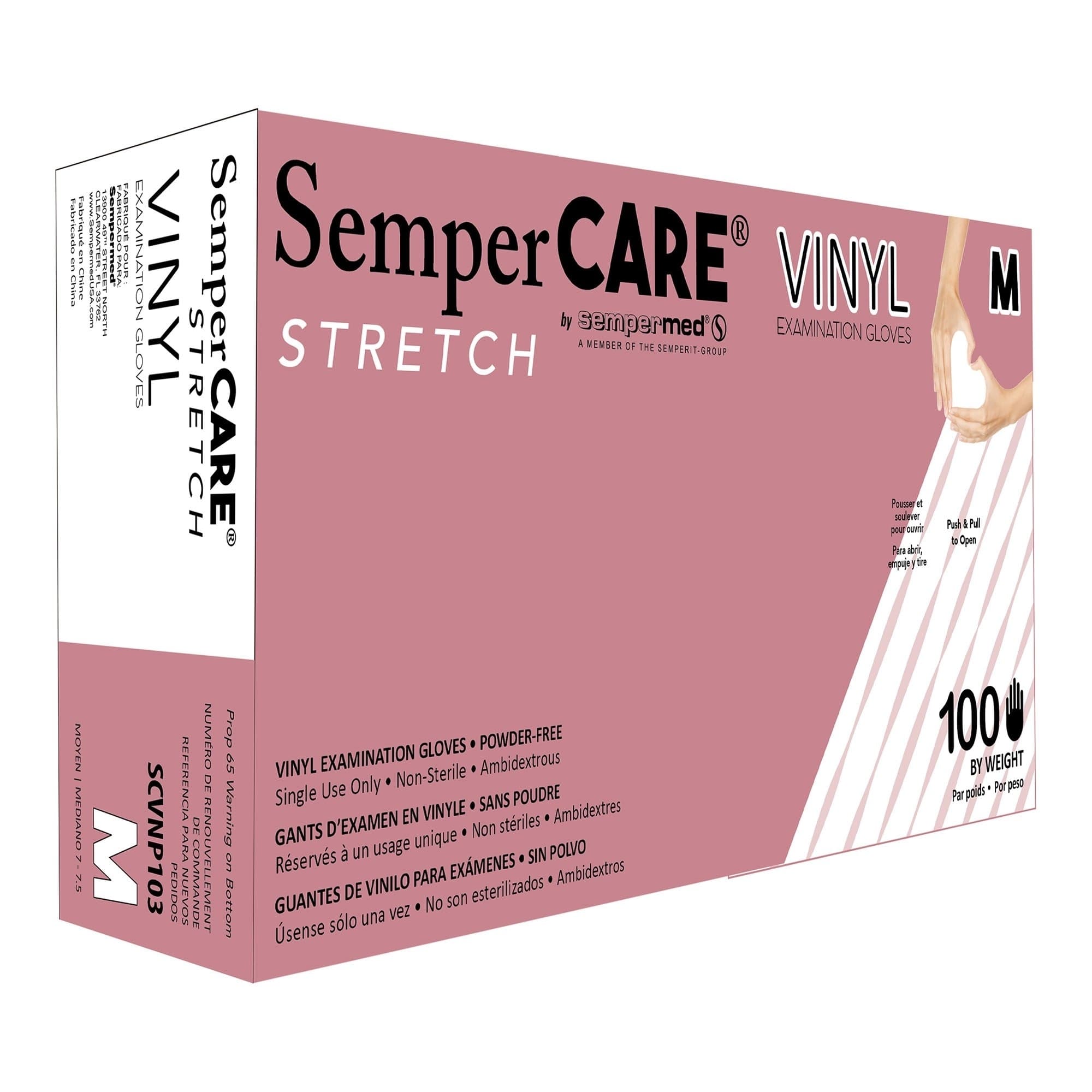 SemperCare Vinyl Exam Glove Ivory Neutral Beaded Cuff 2 mil to 4 mil Range, Medium - Box of 100 - Image 1