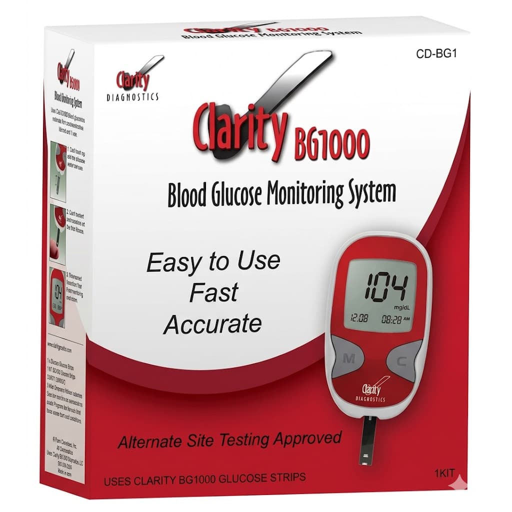 Clarity Diagnostics BG1000 Blood Glucose Meter Kit, 1.0 to 2.0 Microliter - Image 1