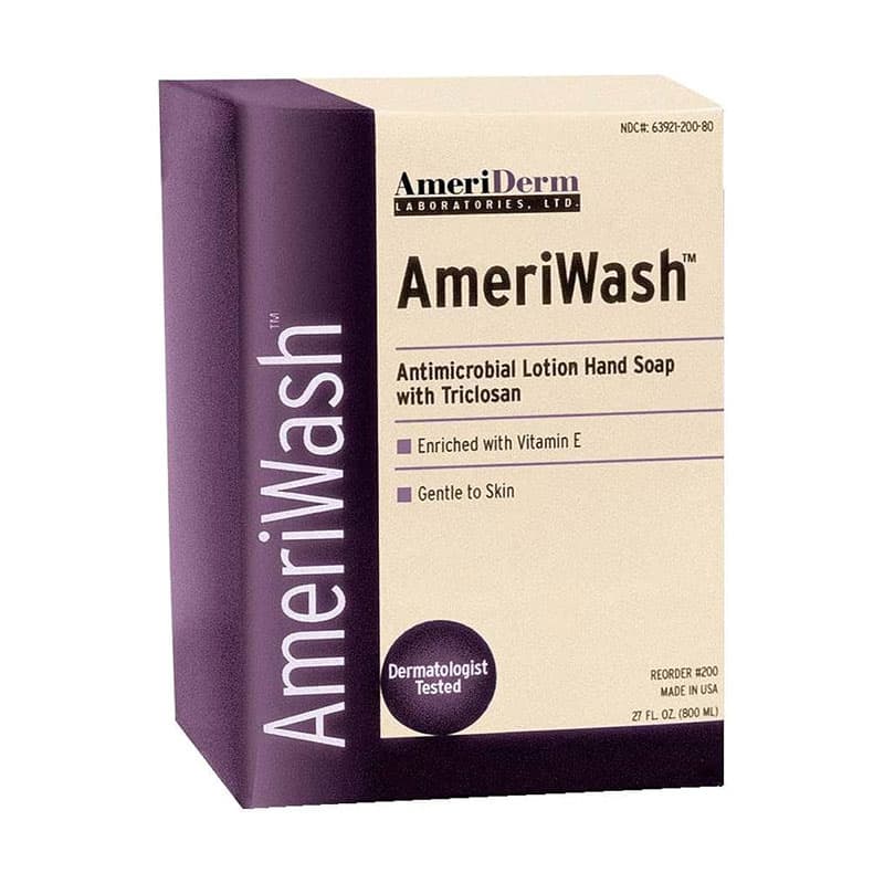 AmeriDerm AmeriWash Antimicrobial Lotion Hand Soap, 800 ml - Each - Image 1