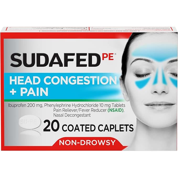 Sudafed PE Sinus Head Congestion + Pain Non-Drowsy Caplets - Pack of 20 - Image 1
