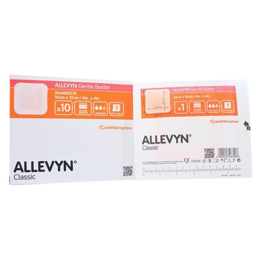 Allevyn Gentle Adhesive Hydrocellular Foam Dressing with Border, 4" x 4" - Box of 10 - Image 1
