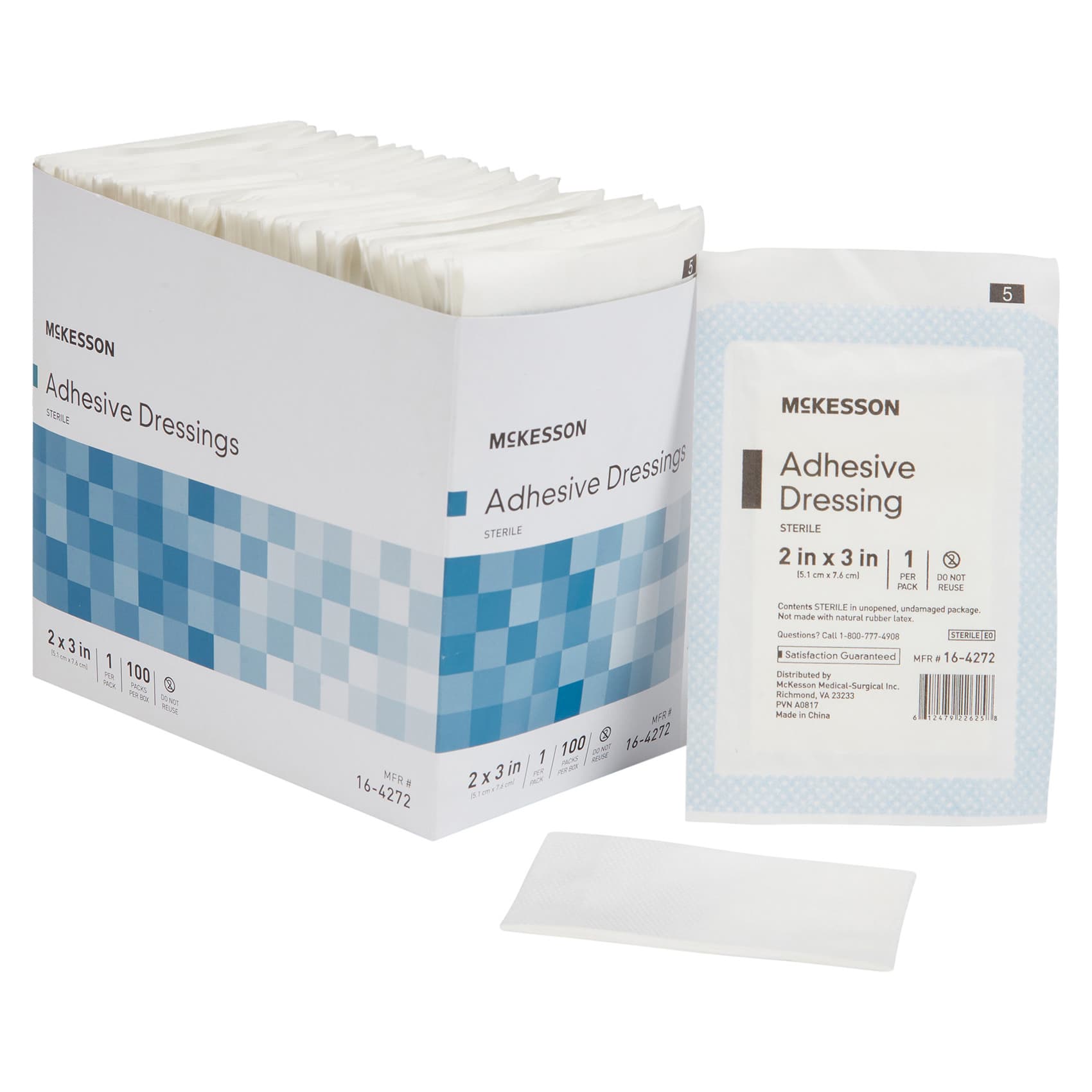 Mckesson Adhesive Dressing, White, 2 x 3 Inch, Cotton-Polyester - Box of 100 - Image 1