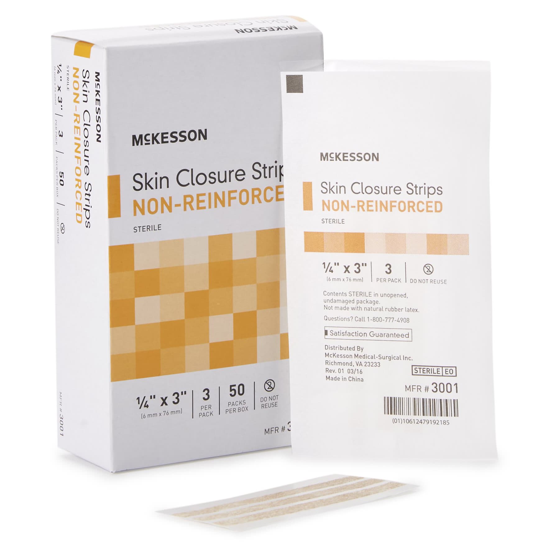 McKesson Skin Closure Strip Sterile, Tan, Flexible Strip, 1/4 x 3 Inch - Case of 200 - Image 1
