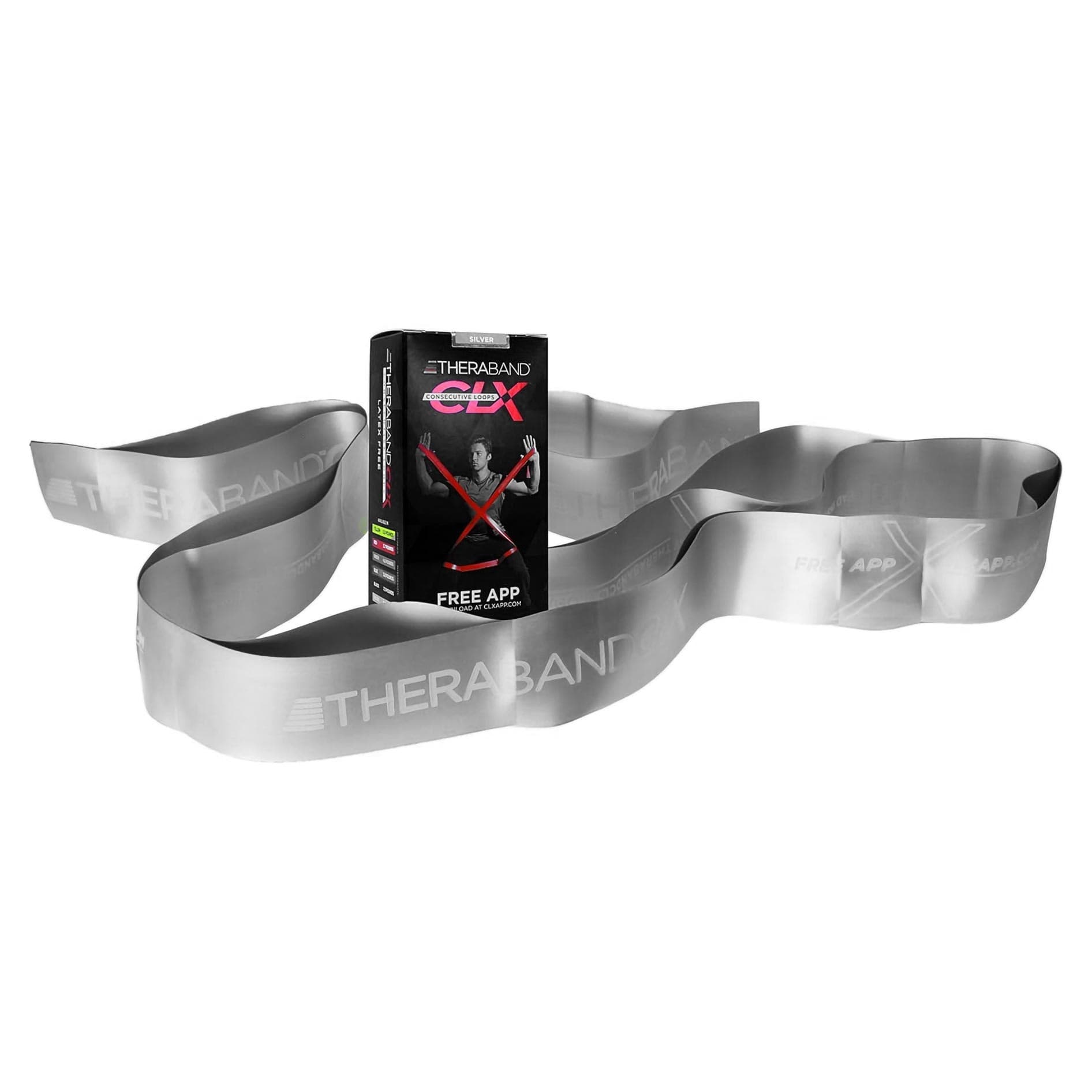 TheraBand CLX Resistance Band with Loops, 5 ft. Individual, Super Heavy Silver - Image 1