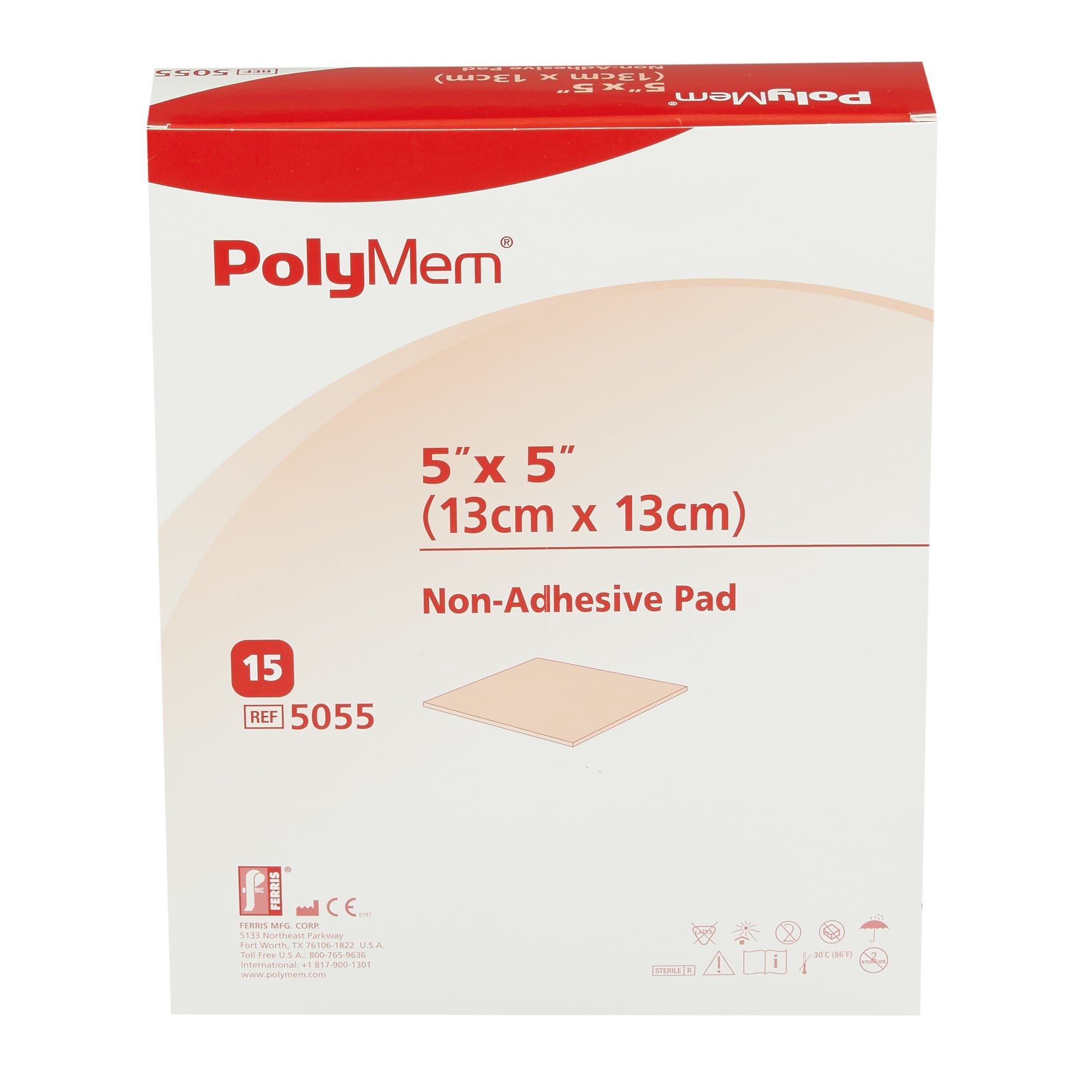 Polymem Non-Adhesive Foam Pad Dressing, 5 x 5 Inch - Box of 15 - Image 1