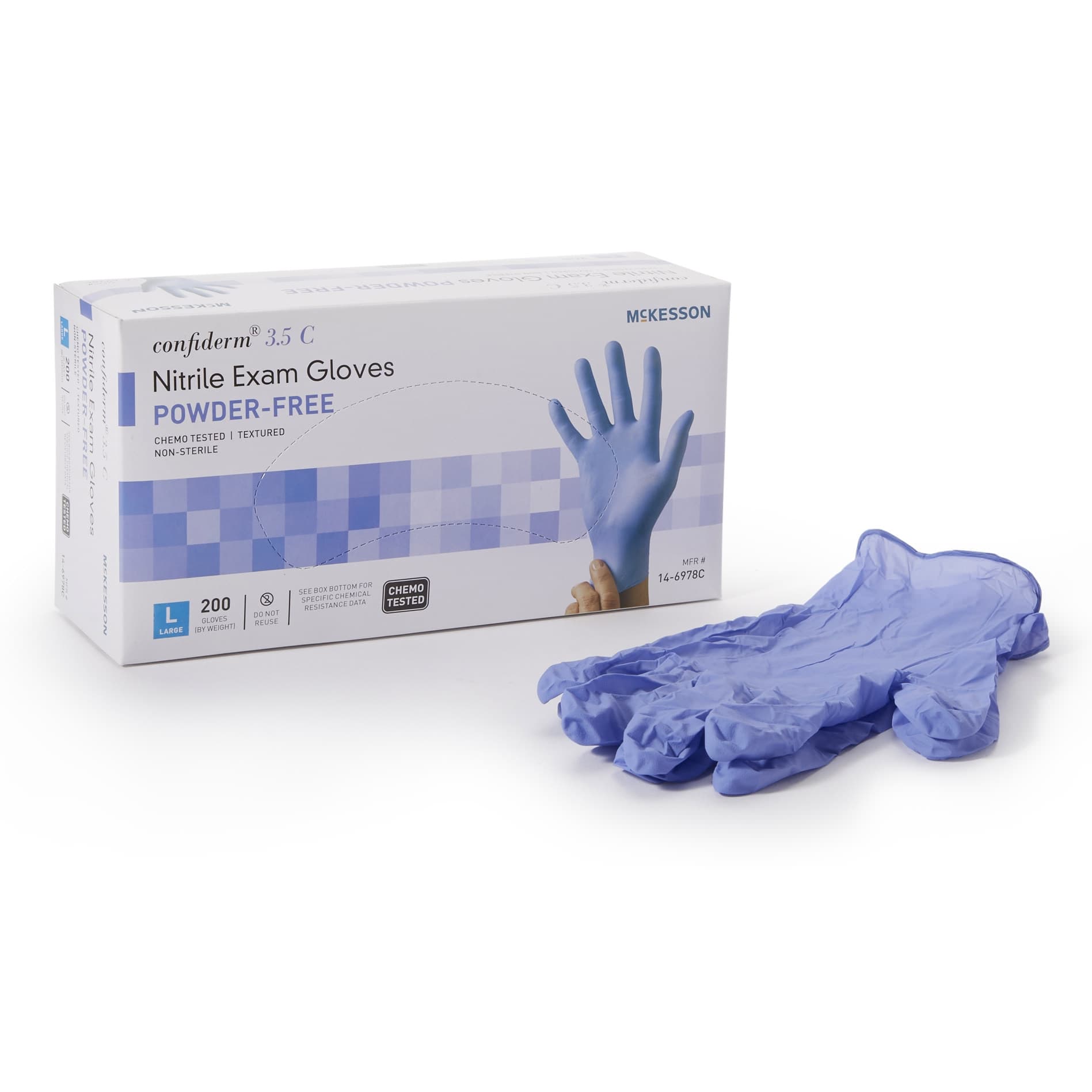 McKesson Confiderm 3.5C Nitrile Powder Free Exam Gloves, Blue, Large - Case of 2000 - Image 1