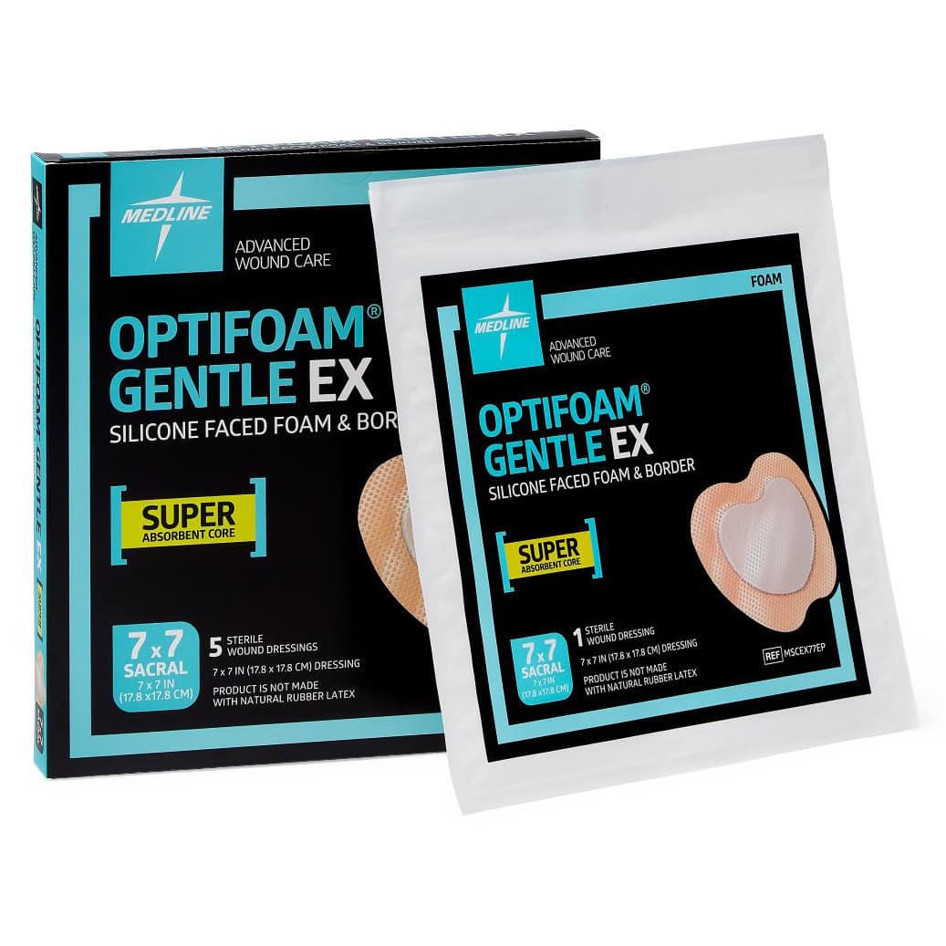 Optifoam Gentle EX Sacral Silicone-Faced Border Foam Dressing, Sterile, 7 x 7 Inch - Box of 5 - Image 1