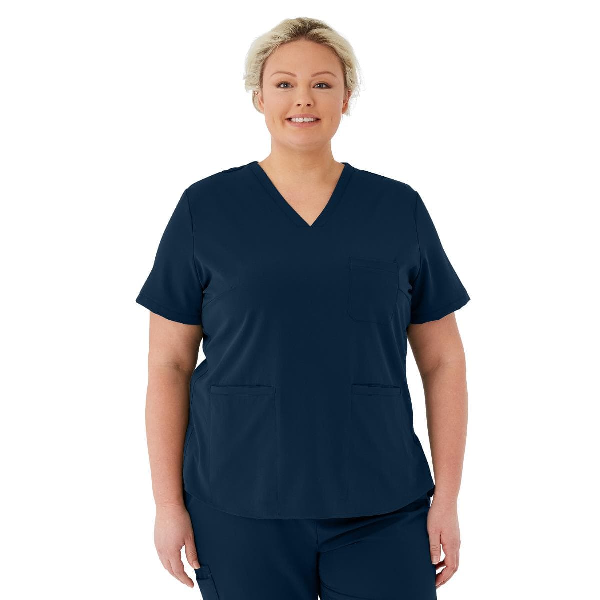 Medline Lexington AVE Women's V-Neck Scrub Tops with 3 Pockets, Navy, 4XLarge - Image 1