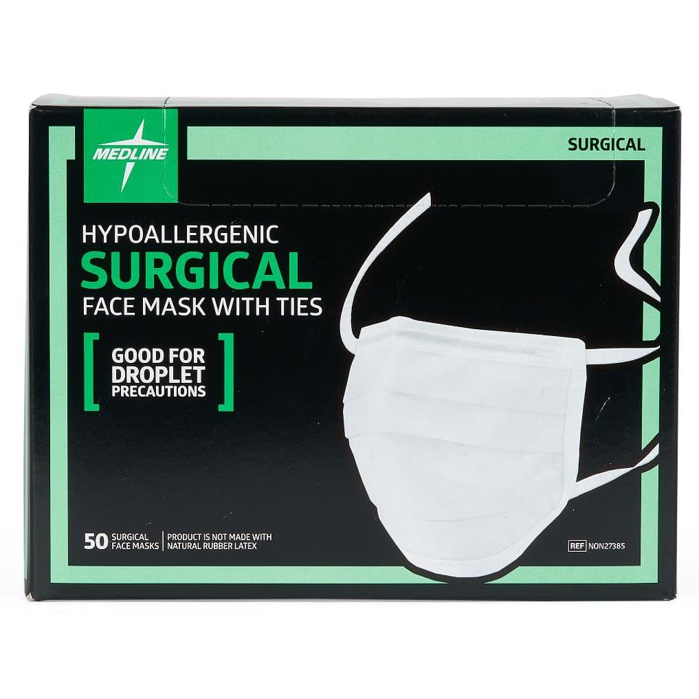 Medline ASTM Level 1 Surgical Mask with Hypoallergenic Filter and Ties - Image 1